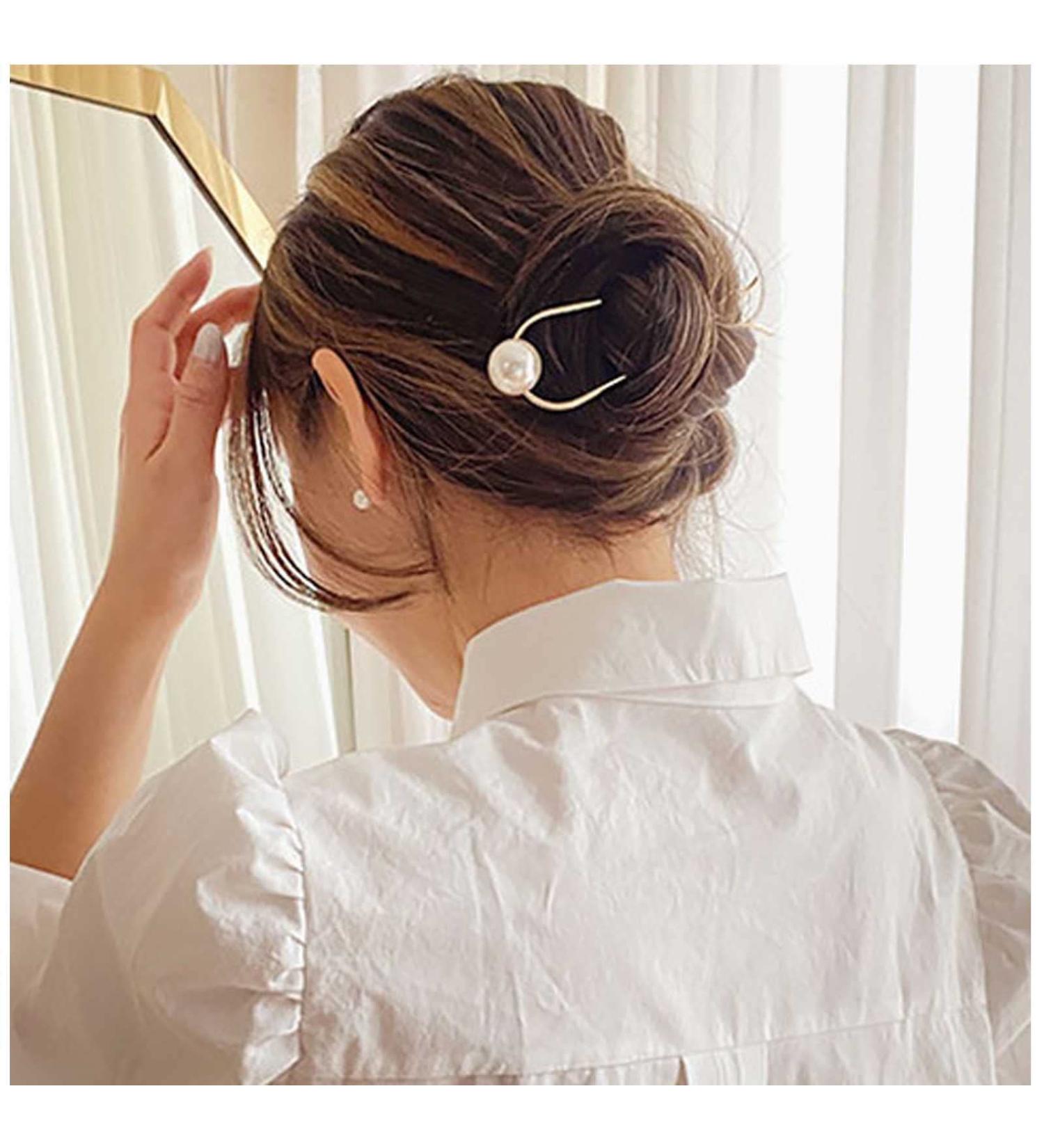 Yheakne Silver Pearl Brass Hair Clip - Vintage U-Shape Bun Holder & Accessories for Women & Girls - Buy Online on GoSupps.com