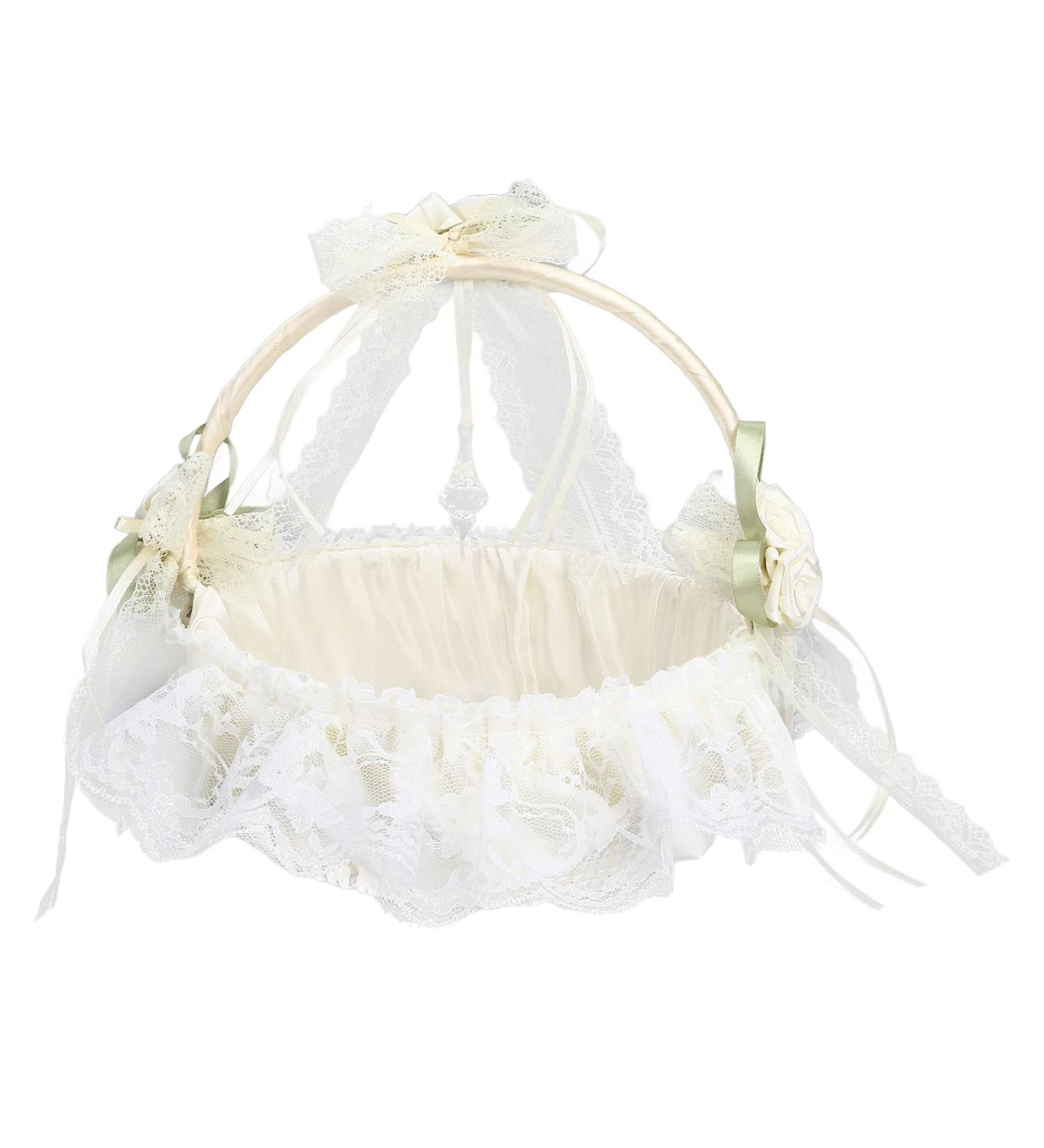 White Wedding Flower Basket Easy Carry Lightweight Wedding Flower Girl Basket for Photography - Buy Online on GoSupps.com