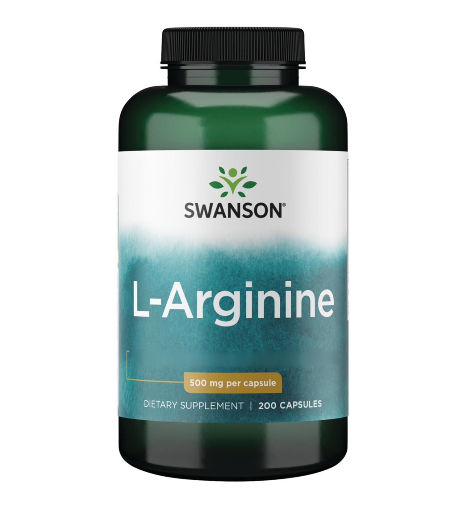 Swanson L-Arginine 500mg - 200 Soy-Free Gluten-Free Non-GMO Capsules | High Dose Amino Acid Supplement Laboratory Tested - Buy Online on GoSupps.com