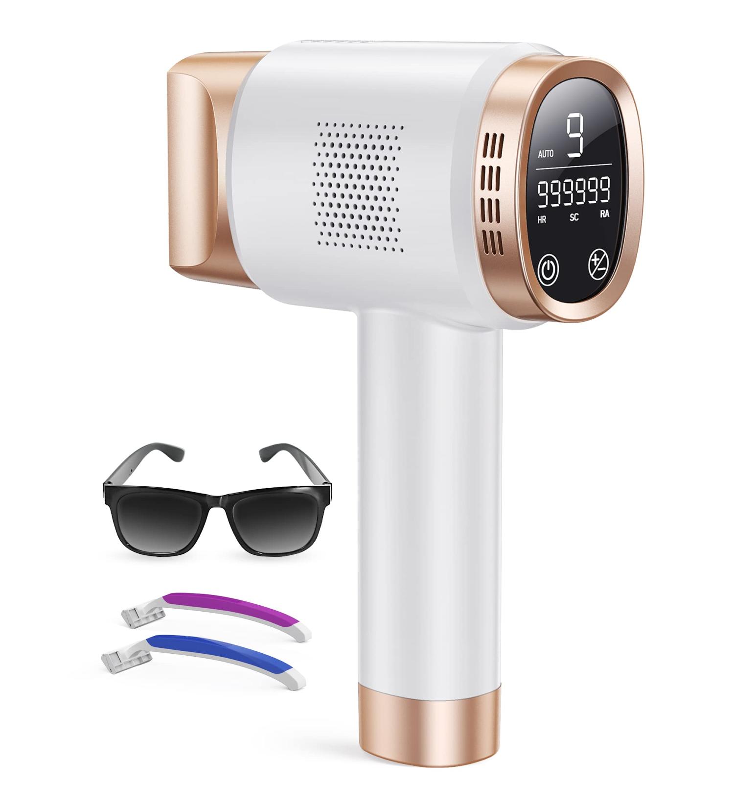 AMINZER IPL Hair Removal Device - 9 Energy Levels - 3 Functions - 999,900 Light Pulses - Permanent Painless Laser Hair Removal for Men and Women - Face, Armpits, Legs, Body - C-White - Buy Online on GoSupps.com