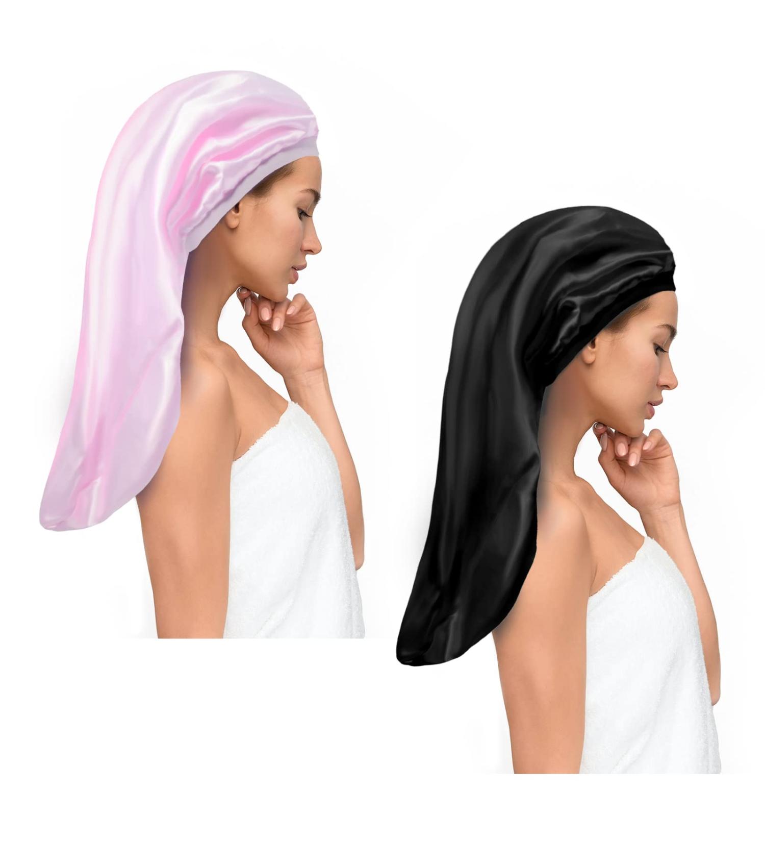Auban Large Satin Bonnet Sleep Cap - 2 Pcs Set for Black Women - Elastic Band, No Fading - Ideal for Braids - Buy Online on GoSupps.com