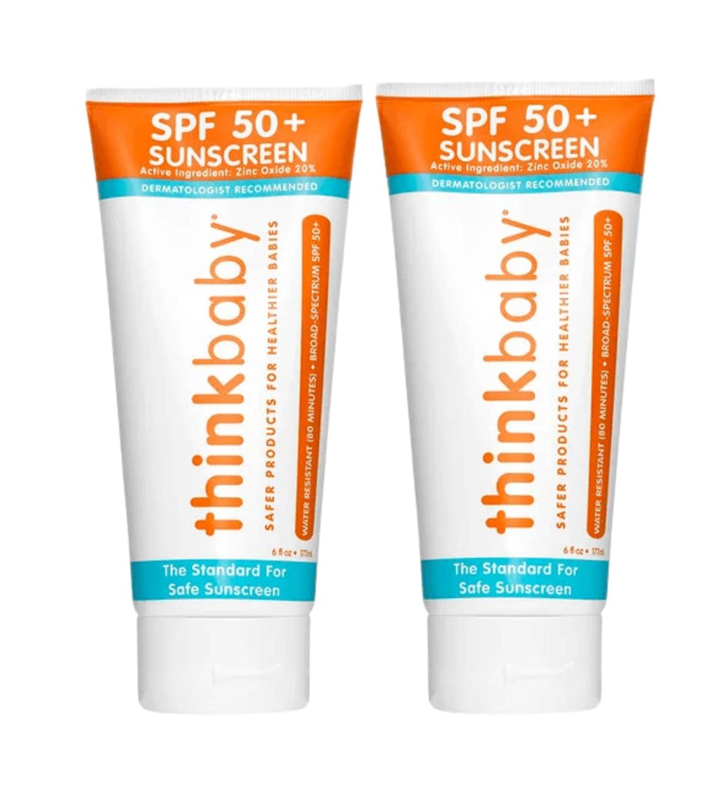 Thinkbaby Safe Sunscreen SPF 50+ 6oz Family Size (2-Pack) - Broad Spectrum UVA/UVB Protection - Buy Online on GoSupps.com