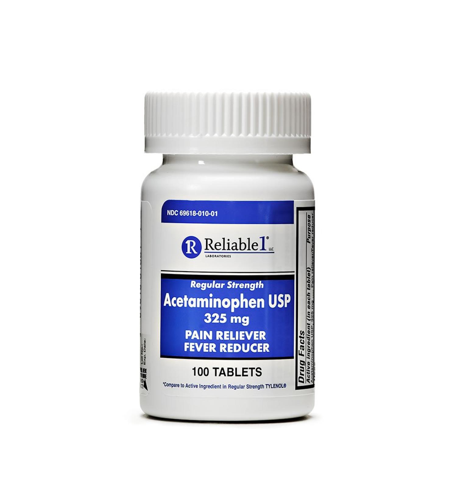 Reliable 1 Regular Strength Acetaminophen USP 325 mg 100 Tablets