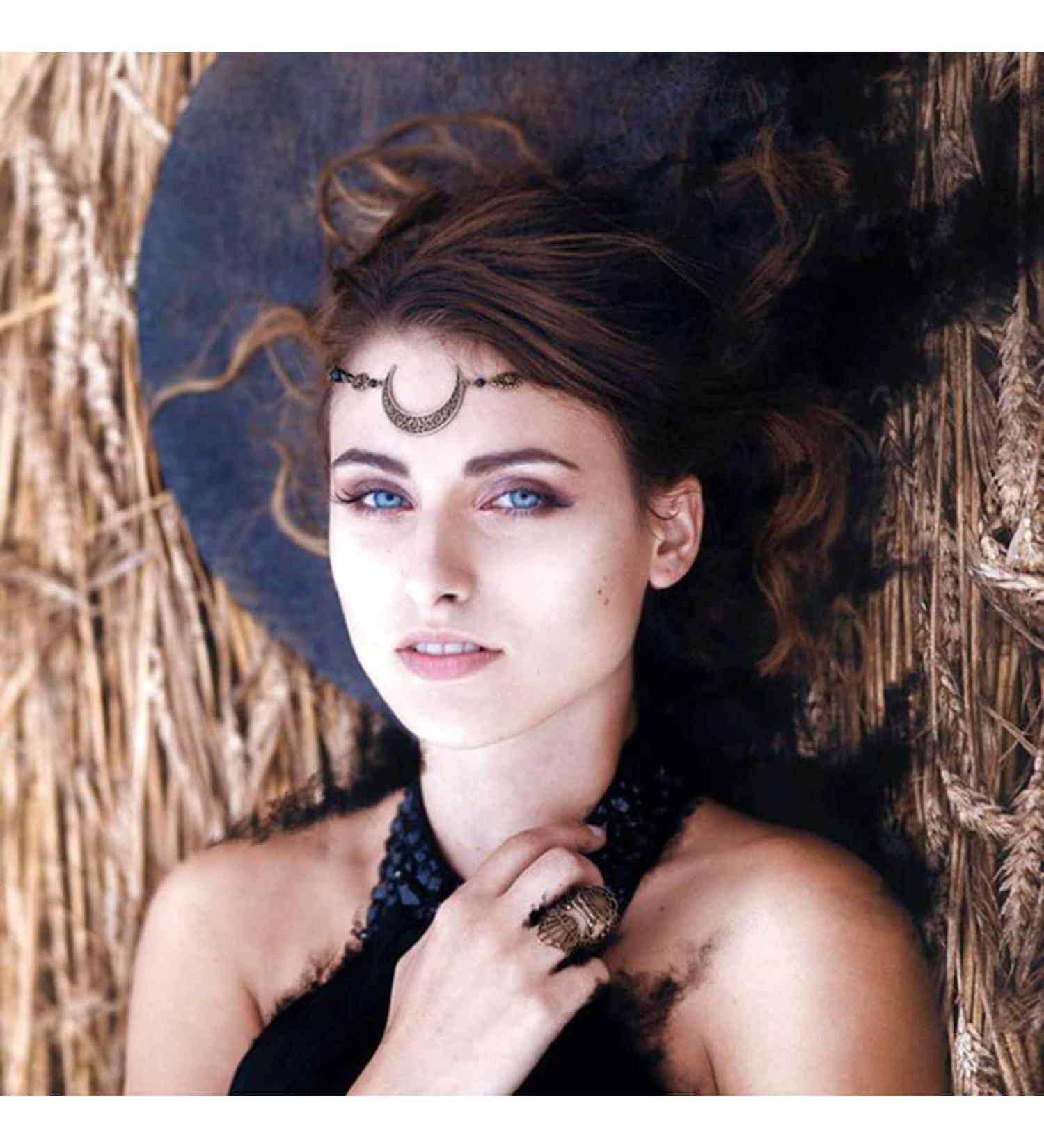 Bufenia Boho Crescent Moon Head Chain Vintage Crystal Headpieces Festival Headband Halloween Hair Acessories for Women and Girls - Buy Online on GoSupps.com