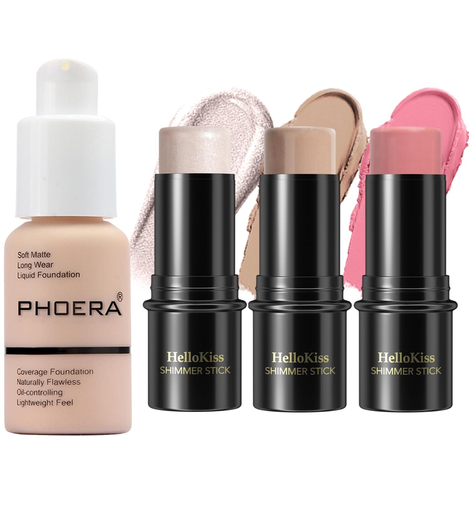 PHOERA Foundation 3 PCS Contour Stick Makeup Kit Shades with Highlighter Stick Blush Stick and Bronzer Contour PHOERA Makeup Wrinkles Matte Natural Finish (101+ Fair Contour/Porcelain+#01 #08 #13) 340 g (Pack of 1) 101+ Fair Contour/Porcelain+#01 #08 #13 - Buy Online on GoSupps.com