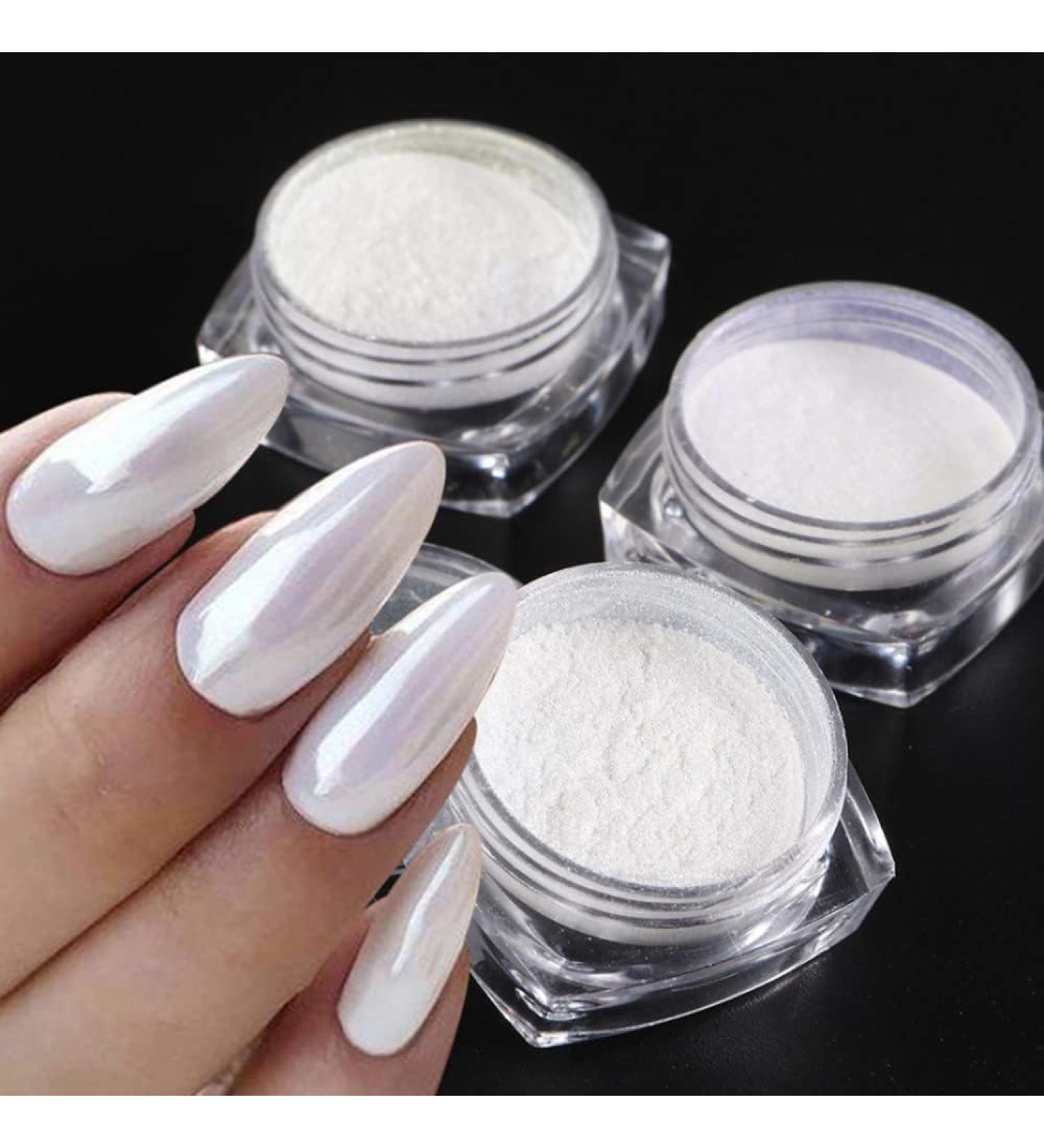 Buy White Pearl Chrome Nail Powder Set - 3pcs Mirror Effect Pearlescent Pigment for Stunning Nails - International Shipping Available - Buy Online on GoSupps.com