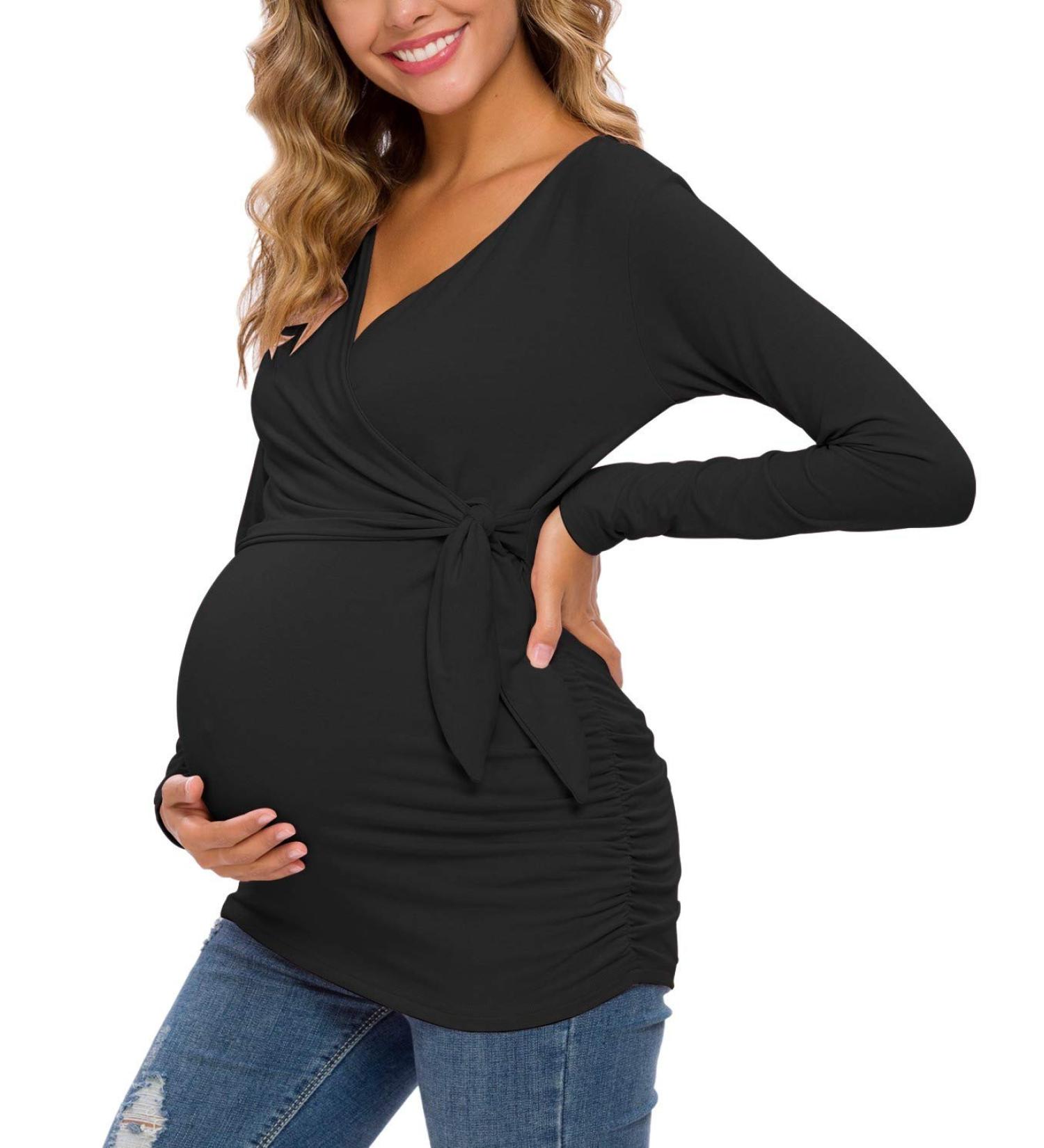 Love2Mi Women Maternity Breastfeeding Top - Long Sleeve V-Neck - Black - Size L - Buy Online on GoSupps.com
