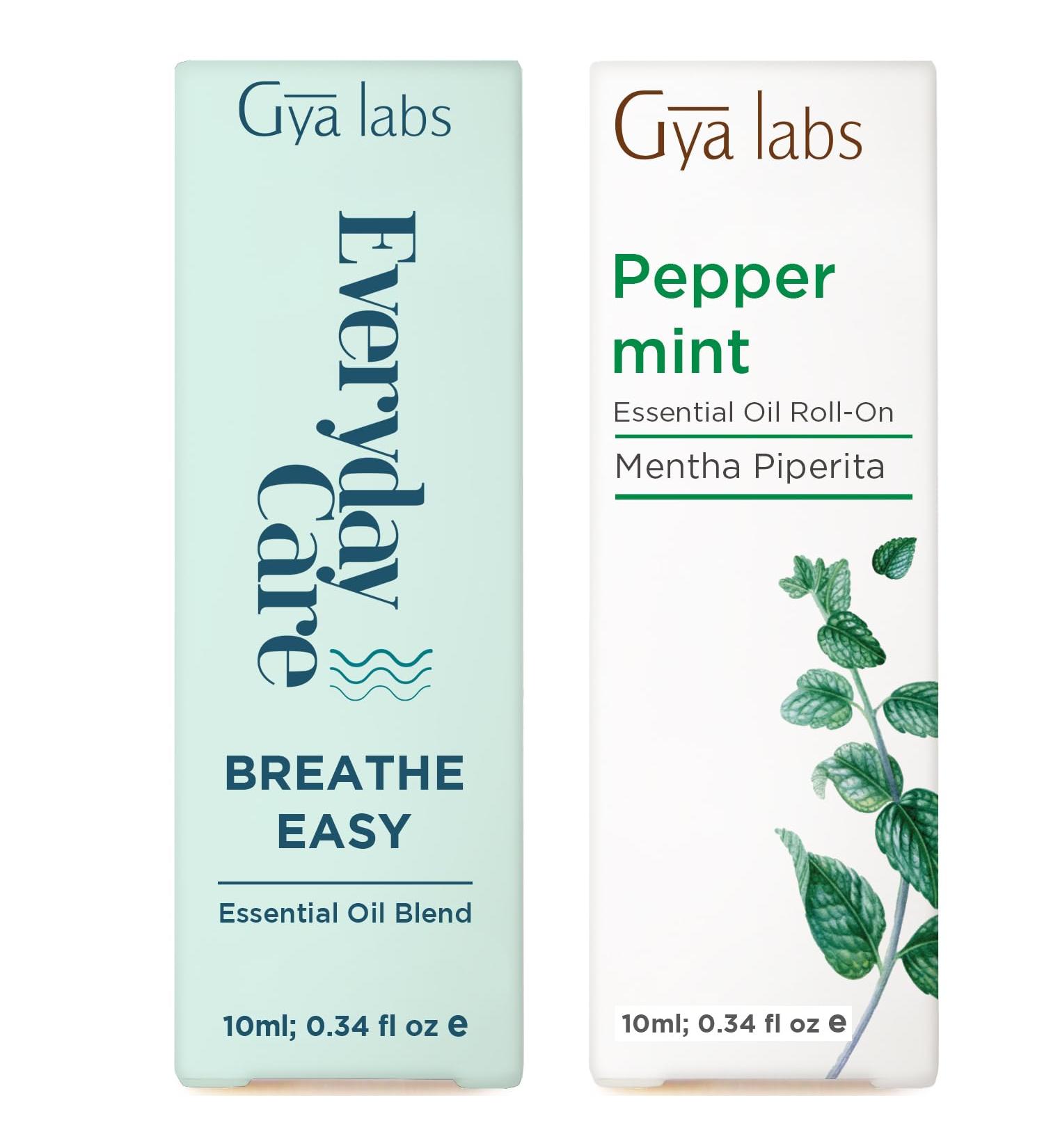 Breathe Easy & Peppermint Roll On Set - Aromatherapy Grade Essential Oils Roll On Set - 2x0.34 fl oz - Gya Labs - Buy Online on GoSupps.com