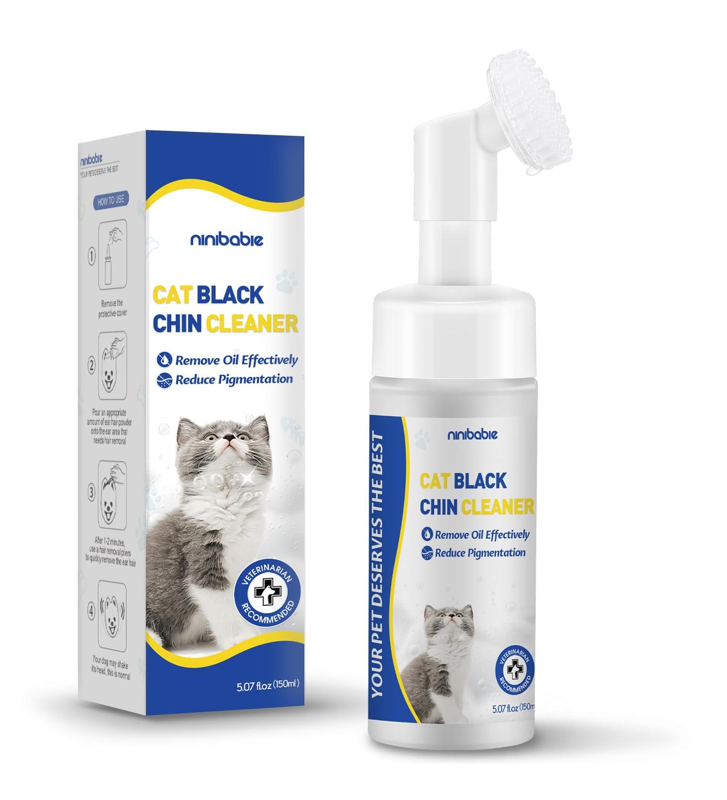 Ninibabie Cat Black Seed Cleaner Remove Cat Chin Blackheads Cat Acne Chin Treatment 2-in-1 Wash and Brush Cruelty-Free and Freshness 5.07 fl.oz (5.0fl.oz)