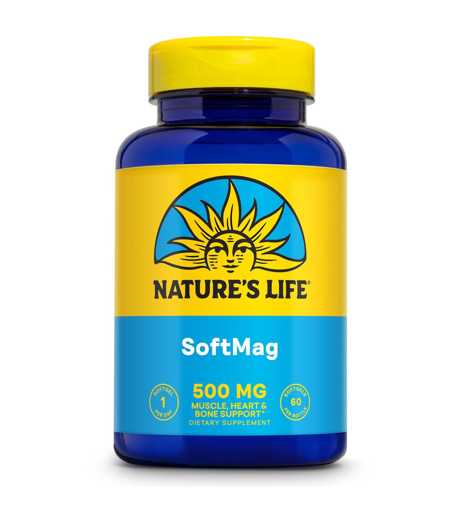 NATURE'S LIFE SoftMag 500 mg - Magnesium Complex - Bone Health Muscle and Heart Health Support - Easy to Swallow Softgels - 60-Day Guarantee 60 Servings 60ct 60 Count (Pack of 1) - Buy Online on GoSupps.com