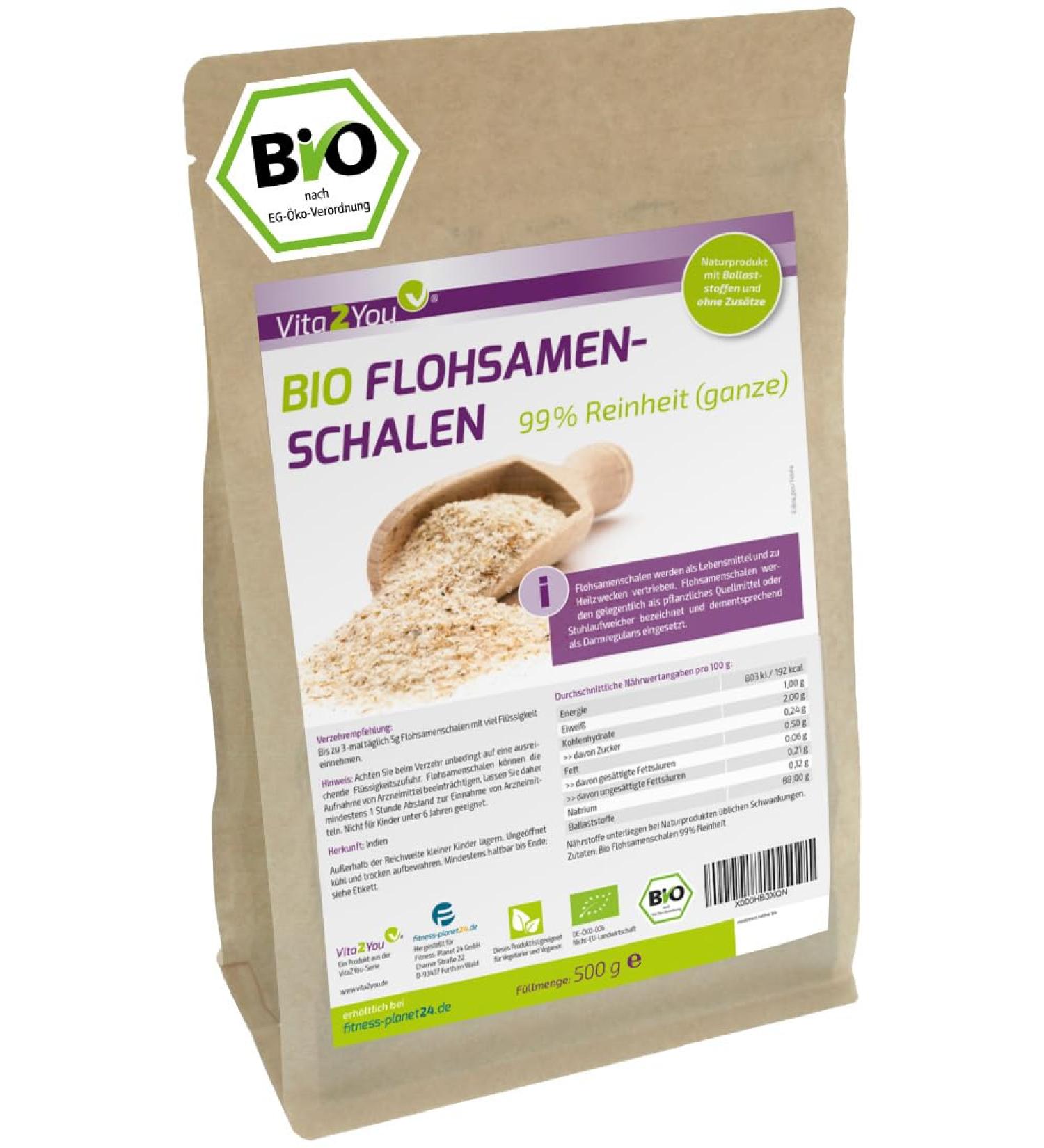 Vita2you Organic Psyllium Husk - 99% Purity - 500g Zip Bag - Premium Indian Fiber Supplement - Buy Online on GoSupps.com