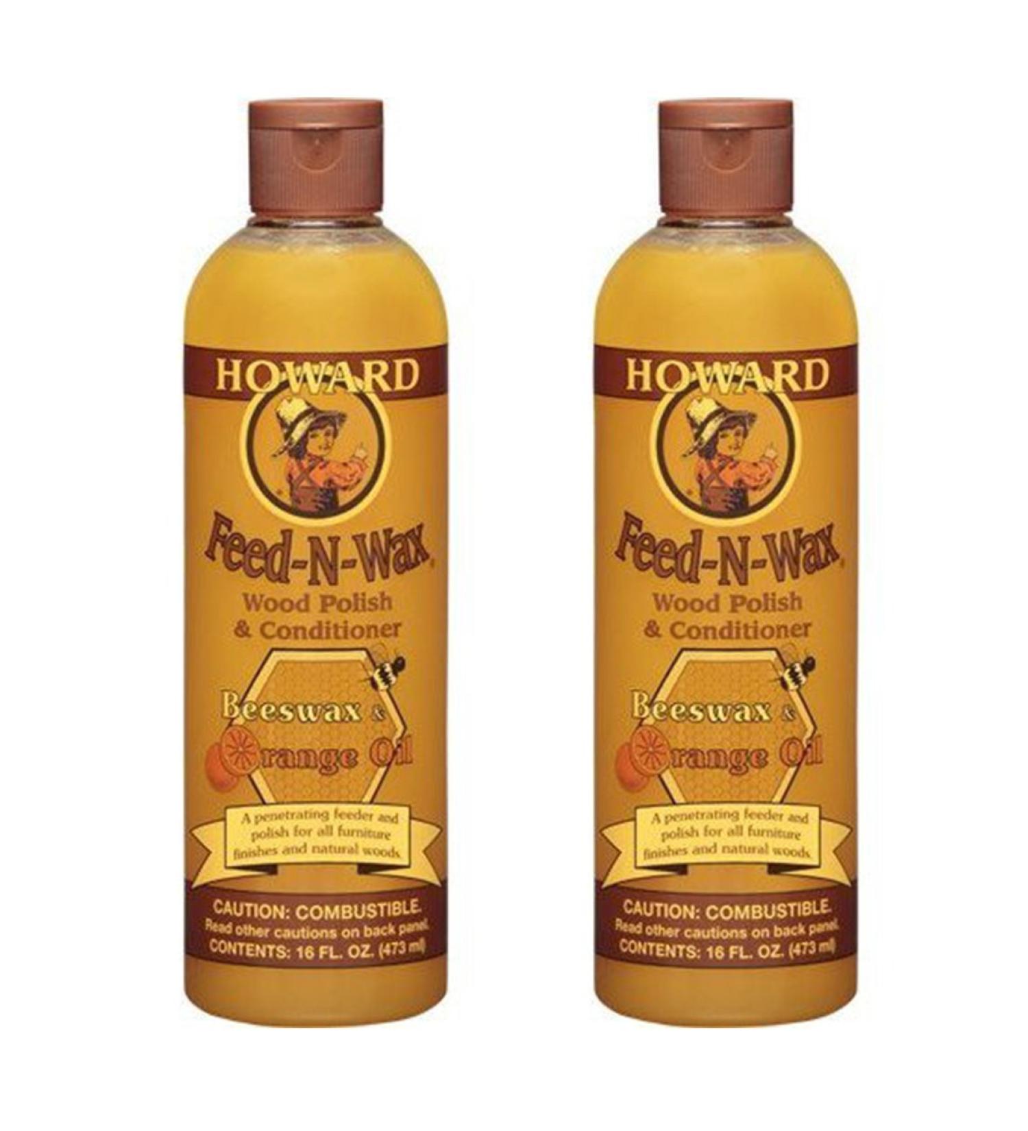 HOWARD Feed n Wax Wood & Conditioner Beeswax Polish, Orange, 16 Fl Oz, Pack of 2