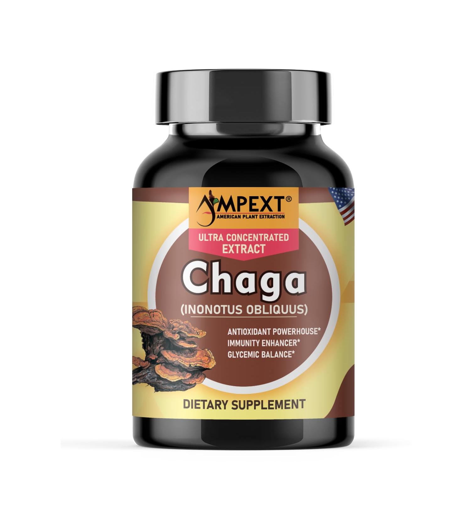 AMPEXT Chaga Premium Quality Fruiting Bodies Extract, More Than 30% Beta-Glucans, Antioxidant Powerhouse, Energy Boost, Liver Support, 90 ct - Buy Online on GoSupps.com