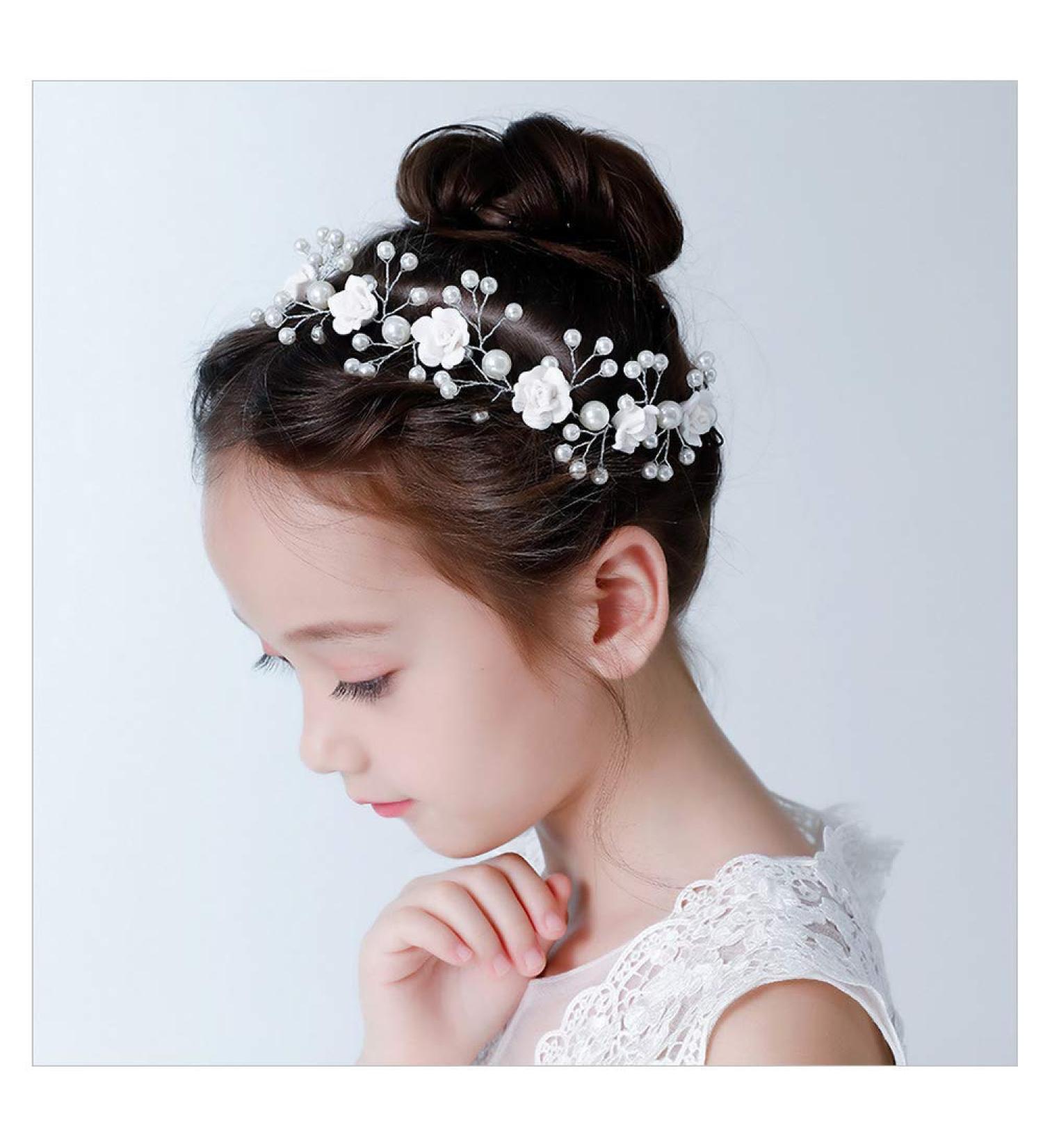 IYOU Princess Communion Headpiece Flower White Headband Pearl Hair Vine Bridal Wedding Hair Accessories for Flower Girls - Buy Online on GoSupps.com