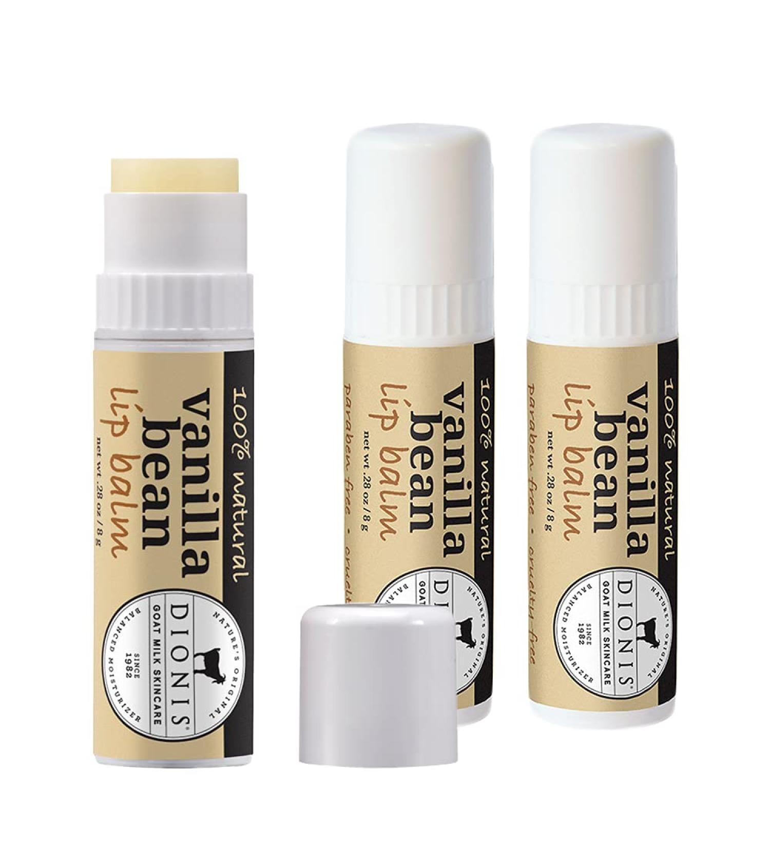 Dionis Vanilla Bean Scented Lip Balm Set of 3 | Made in USA | Goat Milk Skincare | Cruelty-Free & Paraben-Free - Buy Online on GoSupps.com