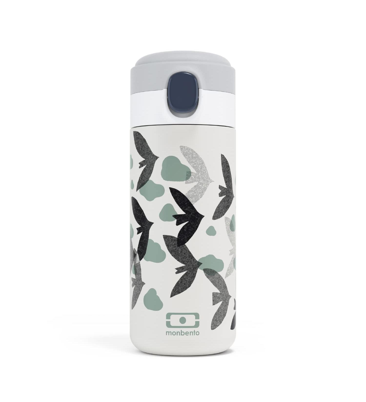 MONBENTO Insulated Bottle MB Pop Birds 360ml - Leakproof, Hot/Cold 12 Hours - Kids School/Park or Adult Handbag - BPA Free - Green Graphic Birds - Buy Online on GoSupps.com