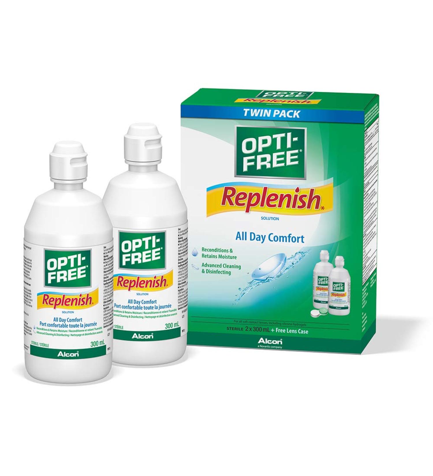 OPTI-FREE Replenish Twin Pack Multipurpose Contact Lens Solution 2 x 300 mL - Buy Online on GoSupps.com
