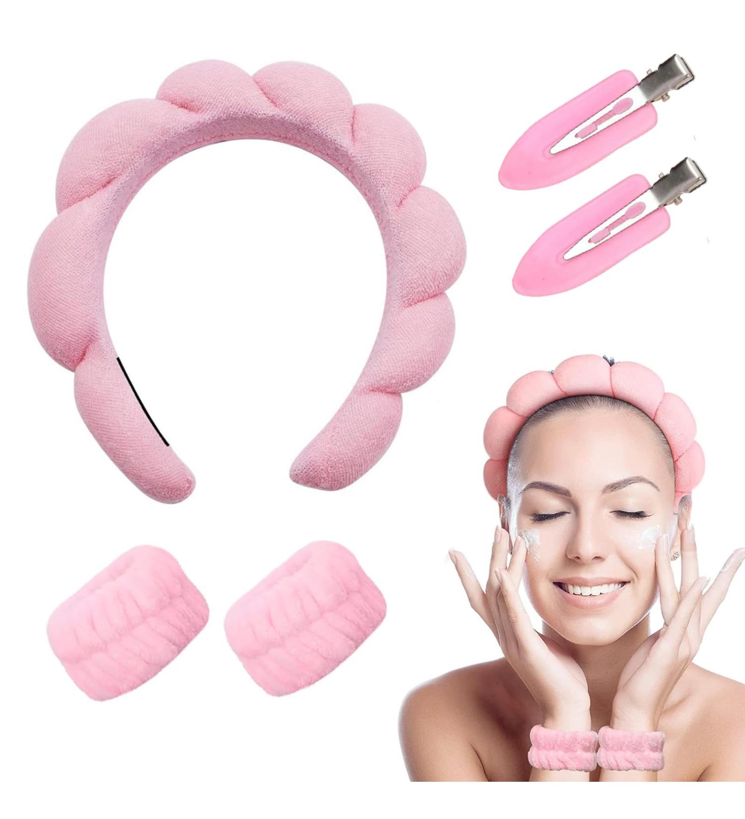 Spa Headband Wristbands and hairpin Terry Cloth Headband Soft Sponge Headband Makeup Headband Puffy Shower Hair Accessory for Skincare Face Washing Makeup Removal Shower Facial Mask(Pink) - Buy Online on GoSupps.com