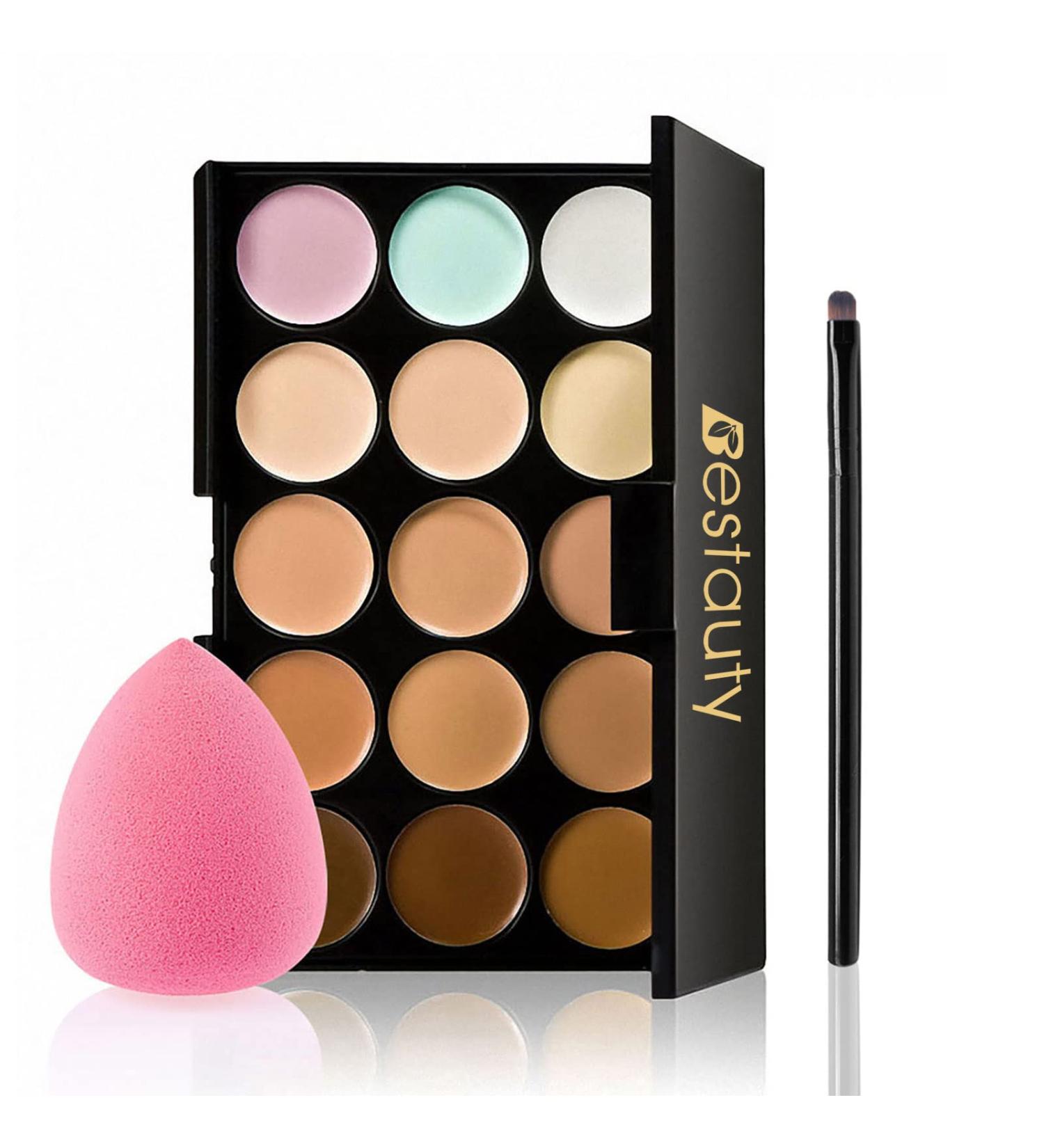 Concealer Palette mewmewcat 15 Colors Camouflage Concealer Palette Professional Contour Eyeshadow Face Cream Makeup Foundation Kit with Sponge Puff(Random Color)& Makeup Brush - Buy Online on GoSupps.com
