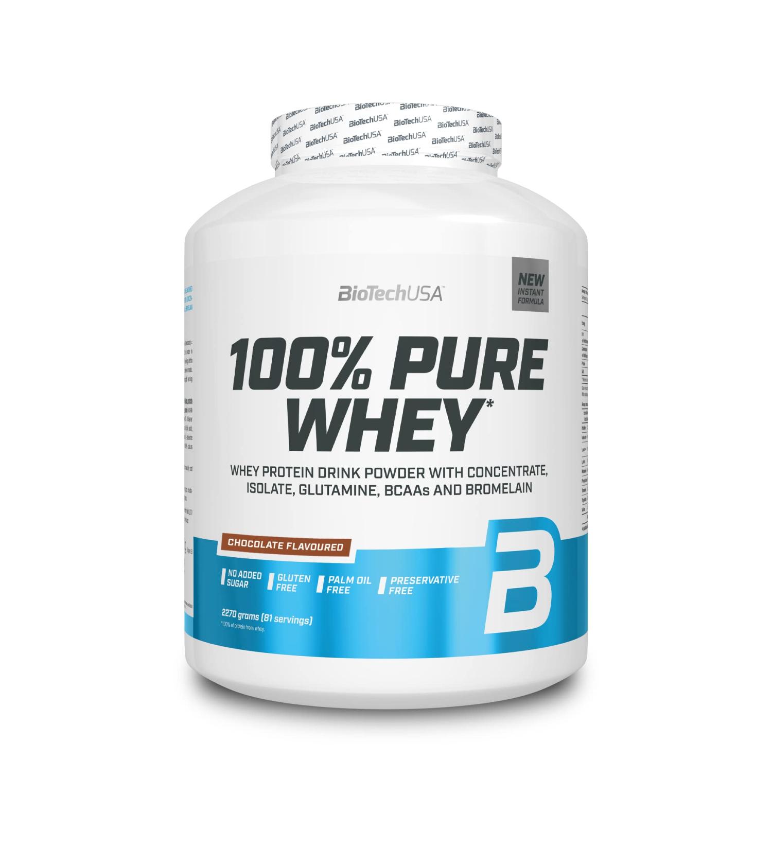 BiotechUSA 100% Pure Whey Protein Powder | 21g Protein BCAA & Glutamine | Gluten-Free Palm Oil-Free | 2.27kg Chocolate Flavor - Buy Online on GoSupps.com
