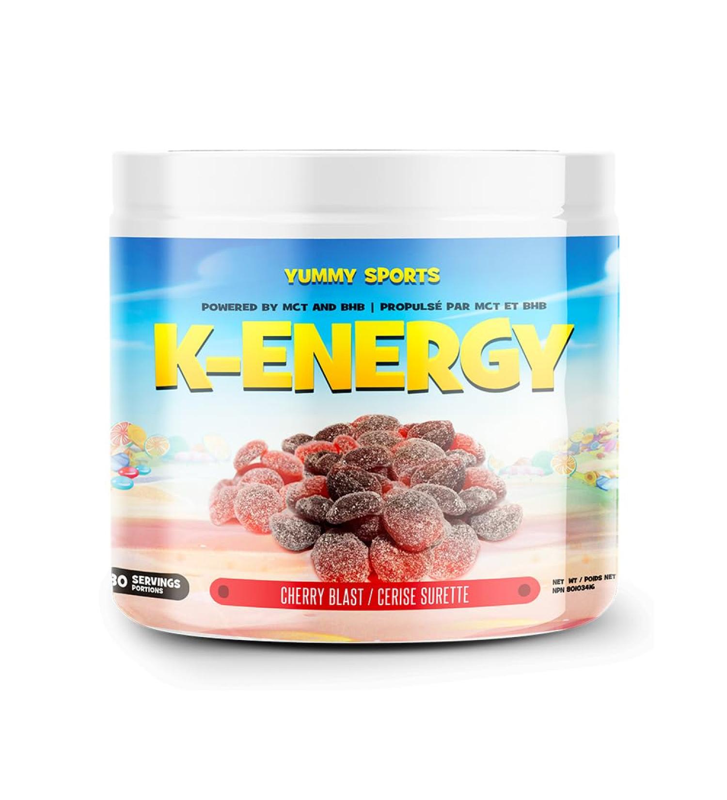 Yummy Sports K-Energy Drink Supplement Boost Energy Enhance Focus Physical Performance Powered by BHB MCT Caffeine Keto-Friendly Energy Drink - 30 Servings - 210g - Cherry Blast - Buy Online on GoSupps.com
