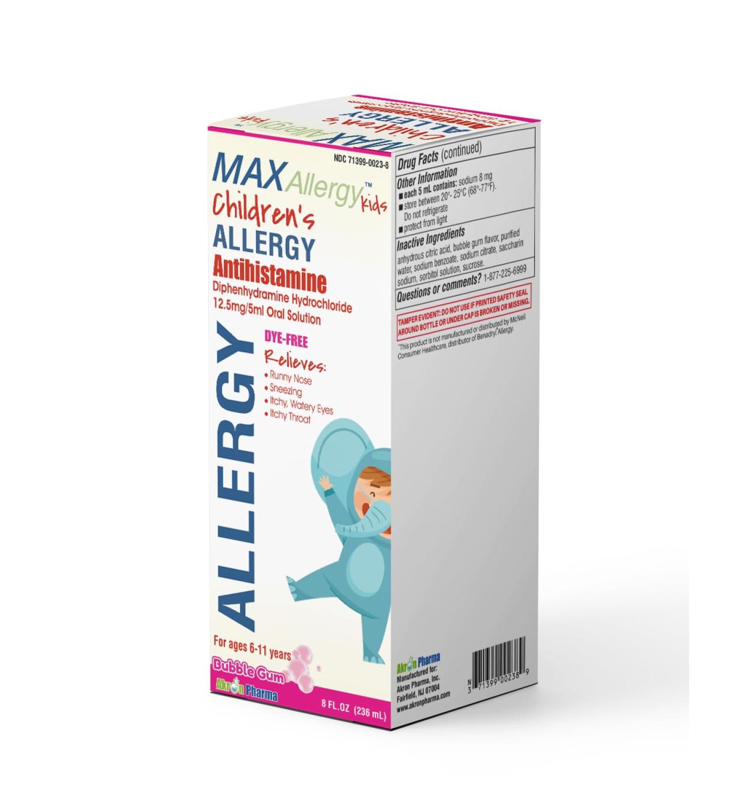 Kids Antihistamine Diphenhydramine 12.5mg/5ml - 8 Fl Oz | Fast Relief for Allergies | International Shipping Available - Buy Online on GoSupps.com