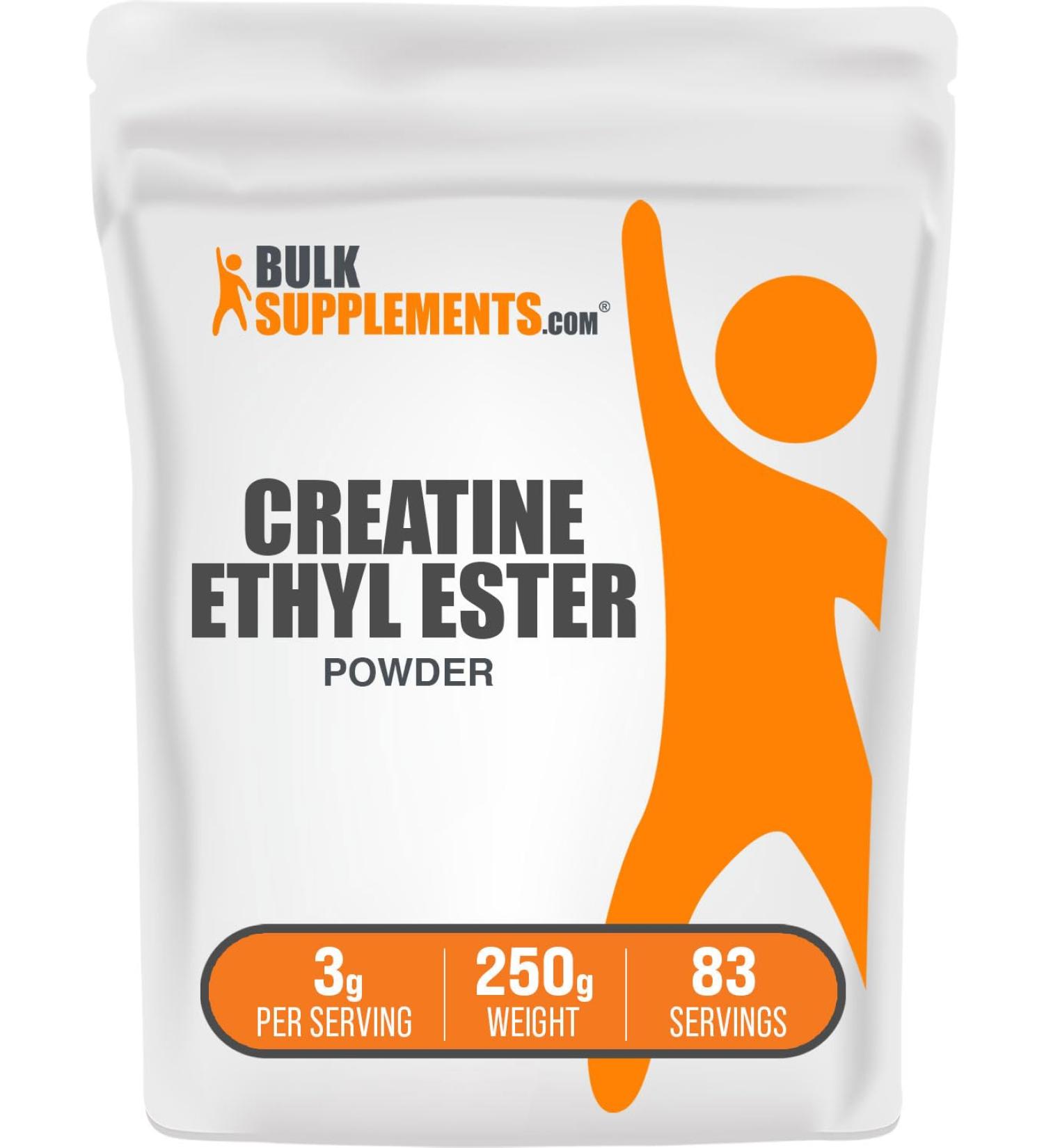 BulkSupplements.com Creatine Ethyl Ester HCl Powder - Creatine Supplement Creatine Ethyl Ester Powder - Unflavored & Gluten Free 3g per Serving 250g (8.8 oz) (Pack of 1) 8.82 Ounce (Pack of 1) - Buy Online on GoSupps.com