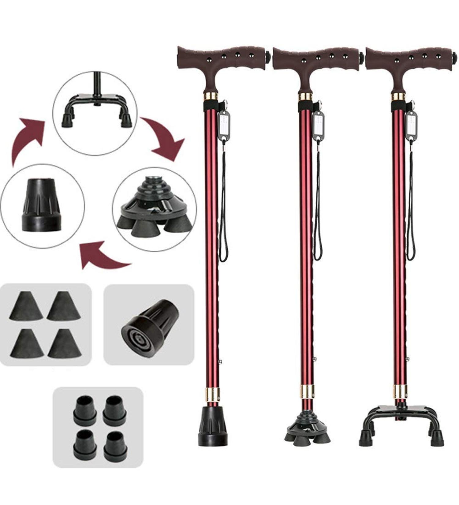 Foldable Walking Stick Teles Walking Stick with Lightweight Ergonomic Handle Crutches Aluminum Alloy Height Adjustable Mobility Aid for Elderly Non-Slip Base (Red 1) Journey - Buy Online on GoSupps.com
