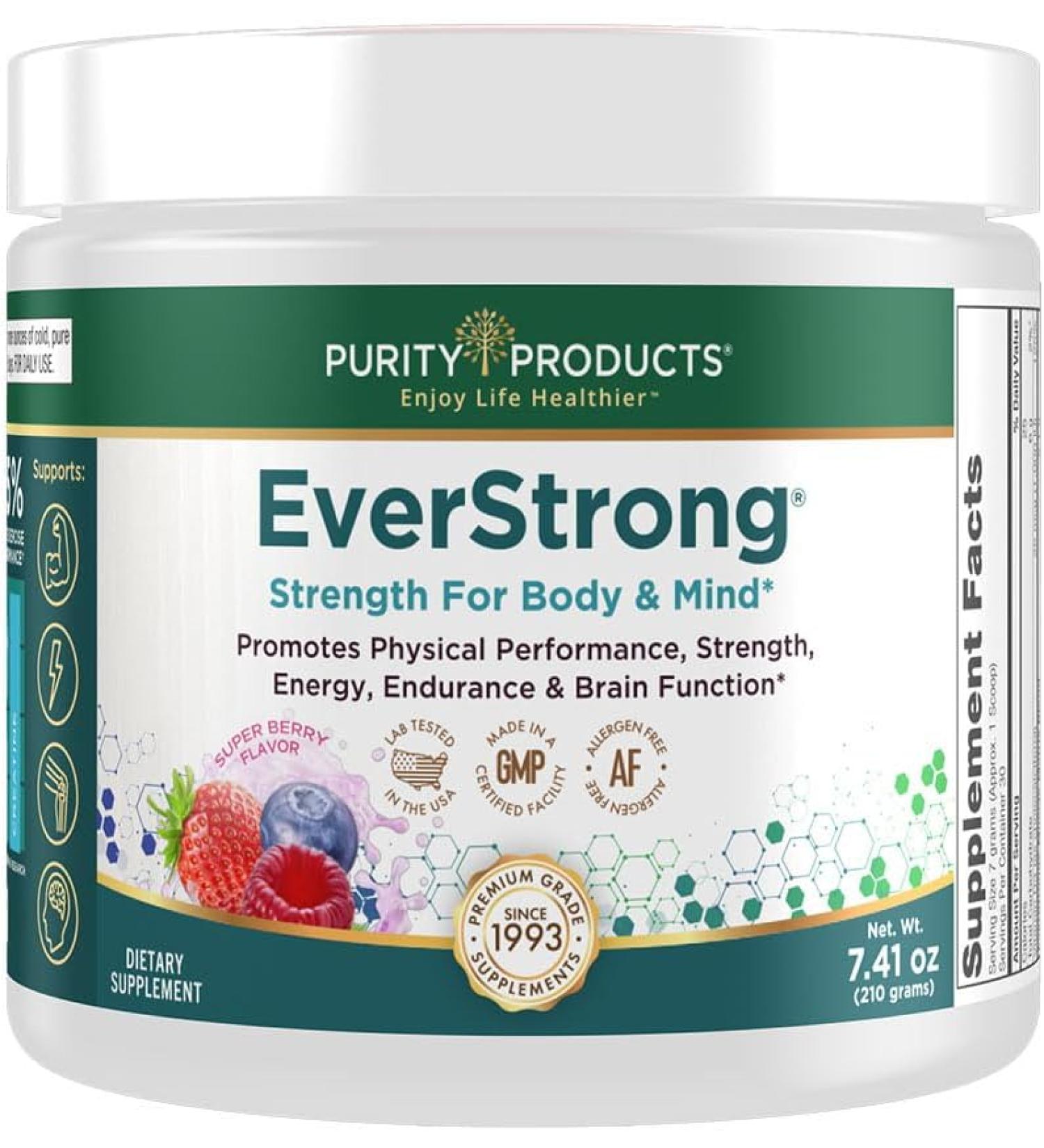 Purity Products EverStrong Powder - Muscle Matrix Blend with Creapure Creatine, Boron, CoffeeBerry Extract & Vitamin D - Berry Burst Flavor (210 g) - Buy Online on GoSupps.com