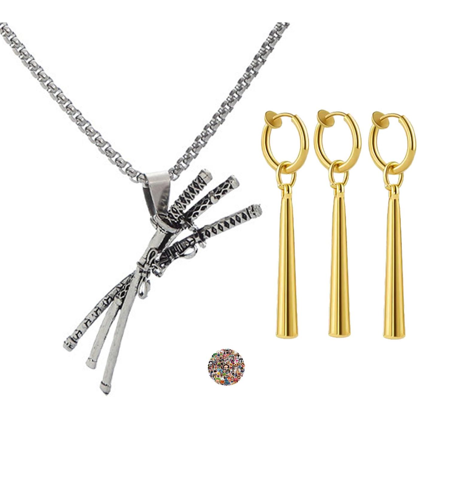 ZAKY Anime Cosplay Accessories | One Piece Jewelry Samurai Sword Pendant Zoro Necklace & Ear Clip Set - 14 Pieces - Buy Online on GoSupps.com