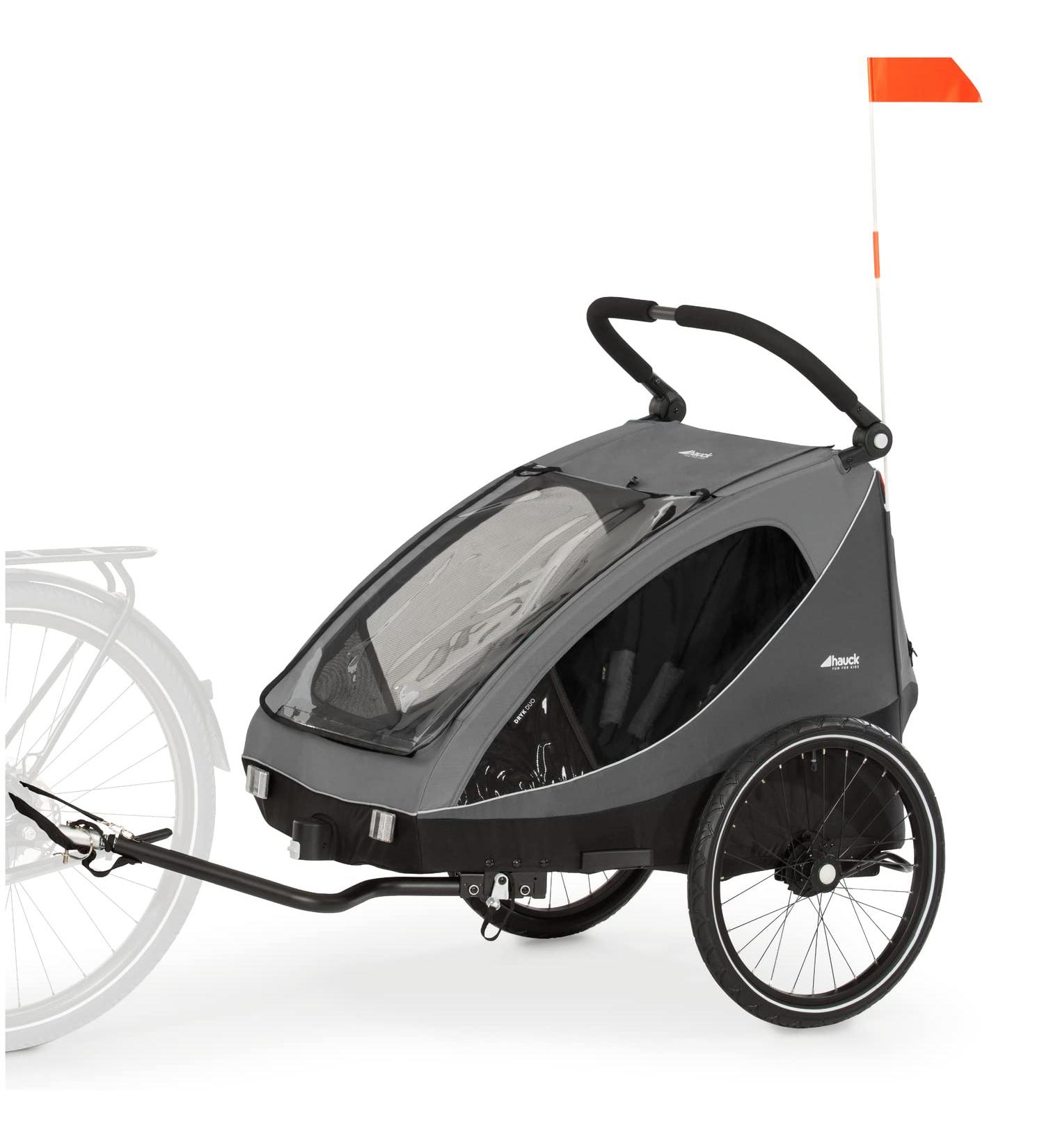 Hauck 2in1 Dryk Duo Bike Trailer for Kids | Double Bicycle Trailer & Pushchair | XL Storage | Grey - Buy Online on GoSupps.com