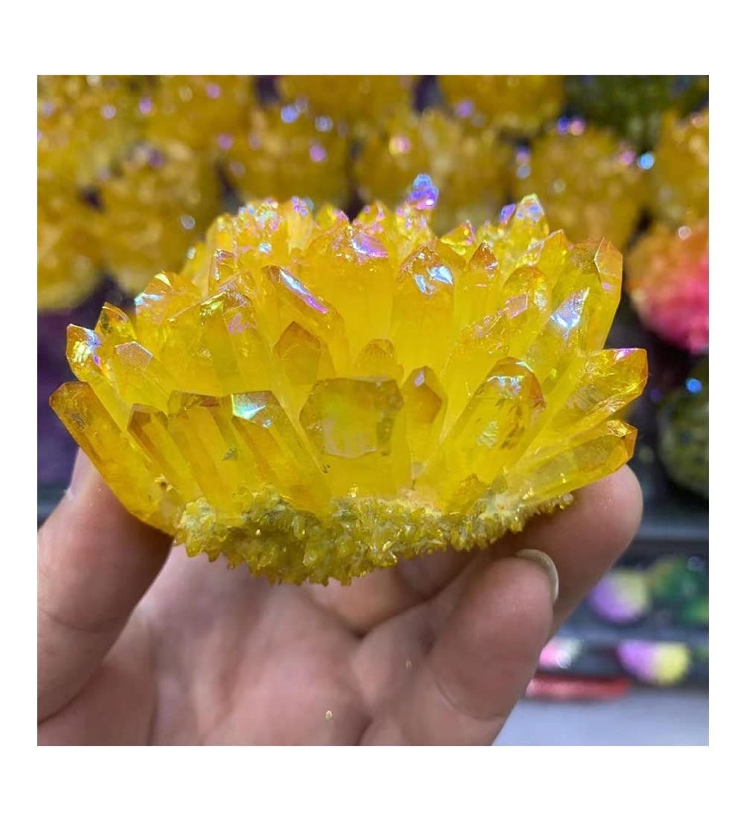 Natural Crystal Cluster Electroplated Yellow Crystal Cluster Reiki Stone Crystal Tip House Decorative Specimens Cr 1pc Yellow - Buy Online on GoSupps.com