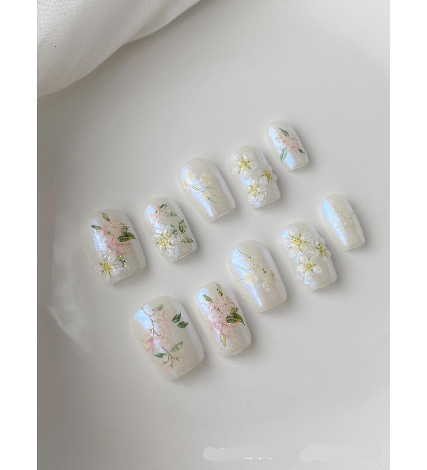 Handmade Aurora Orchid Nail Patch for Wearing Nails Desire Style Whitening Gentle Bride 10pcs (Size : S)