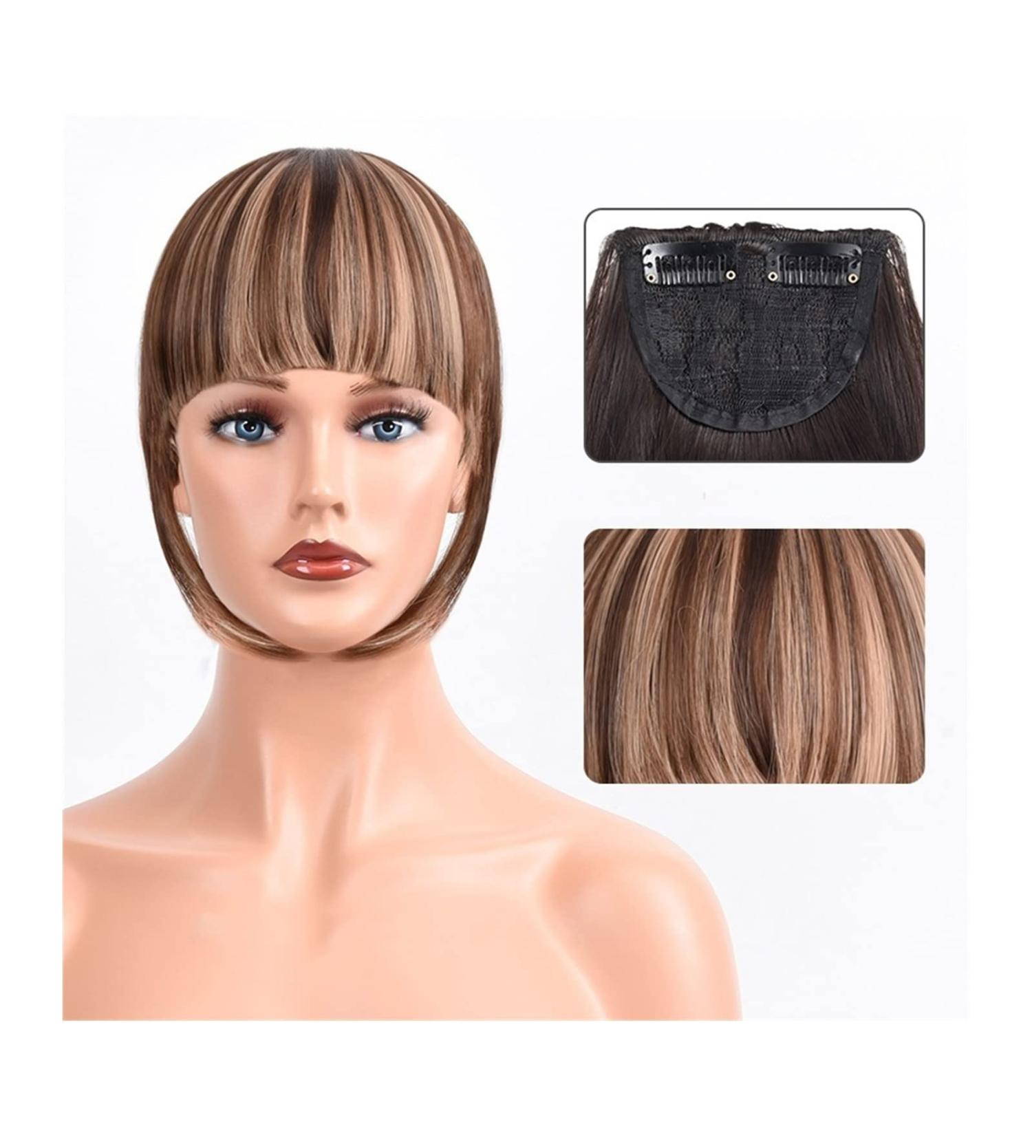 Bangs Hair Clip Synthetic Heat Resista Fake Bangs French Bangs Hair Piece Clip in Thick Natural Full Bangs Straight Fringe with Temples for Women Girls Bangs Clip in Hair (Color : 123-07 Size : 15c 15cm 123-07 - Buy Online on GoSupps.com
