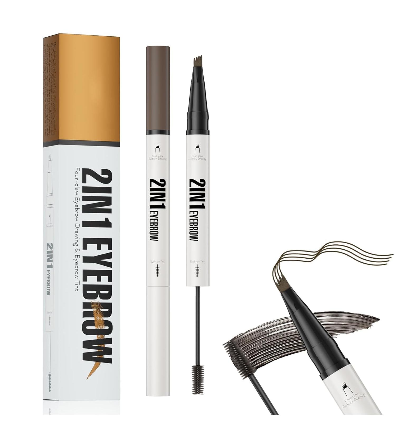 Sinye Microblading Eyebrow Pencil 2in1 DualEnd Eyebrow Pen with Gel Long Lasting Waterproof 4fork Tip Makeup Pen for Women Black Brown - Buy Online on GoSupps.com
