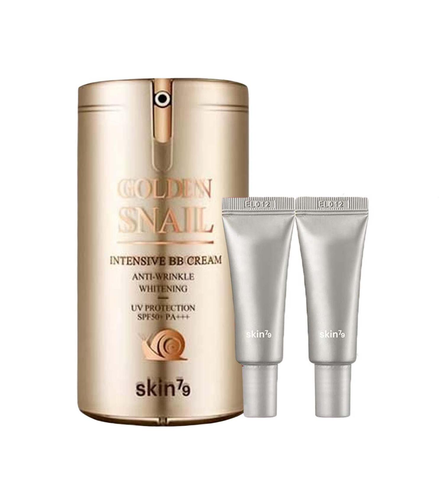 SKIN79 2023 Renewed Ingredients Golden Snail Intensive BB Cream SPF50+/PA+++ 45ml + 2 Random Travel Size BB Cream (7g) - Snail Formula - Buy Online on GoSupps.com