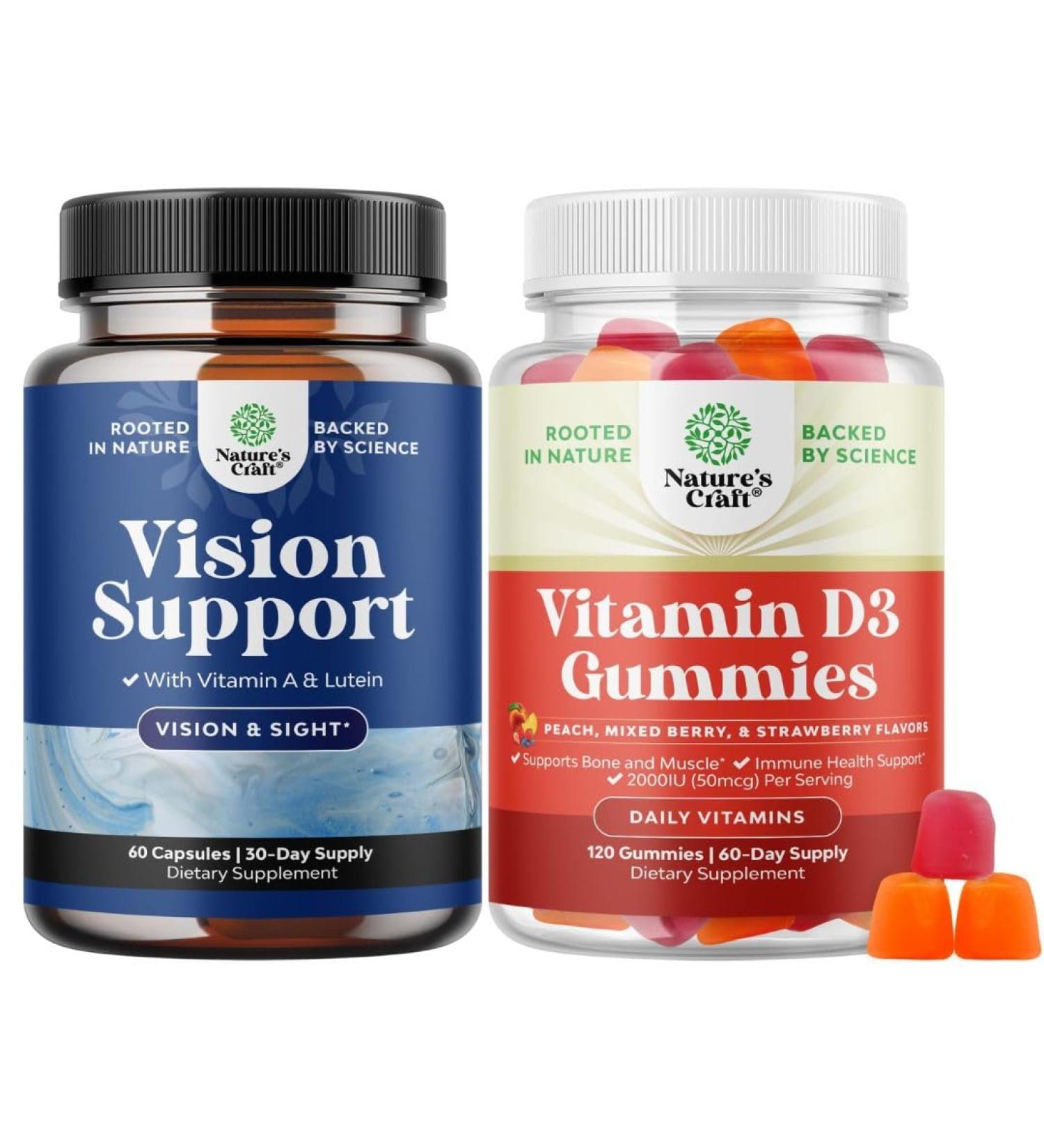 Bundle of Complete Eye Health Supplement for Adults - Lutein 20mg Per Serving for Vision Dry Eyes & Blue Light Protection and Vitamin D3 Gummies with D3 2000IU per Serving Bone Muscle & Immune Support - Buy Online on GoSupps.com