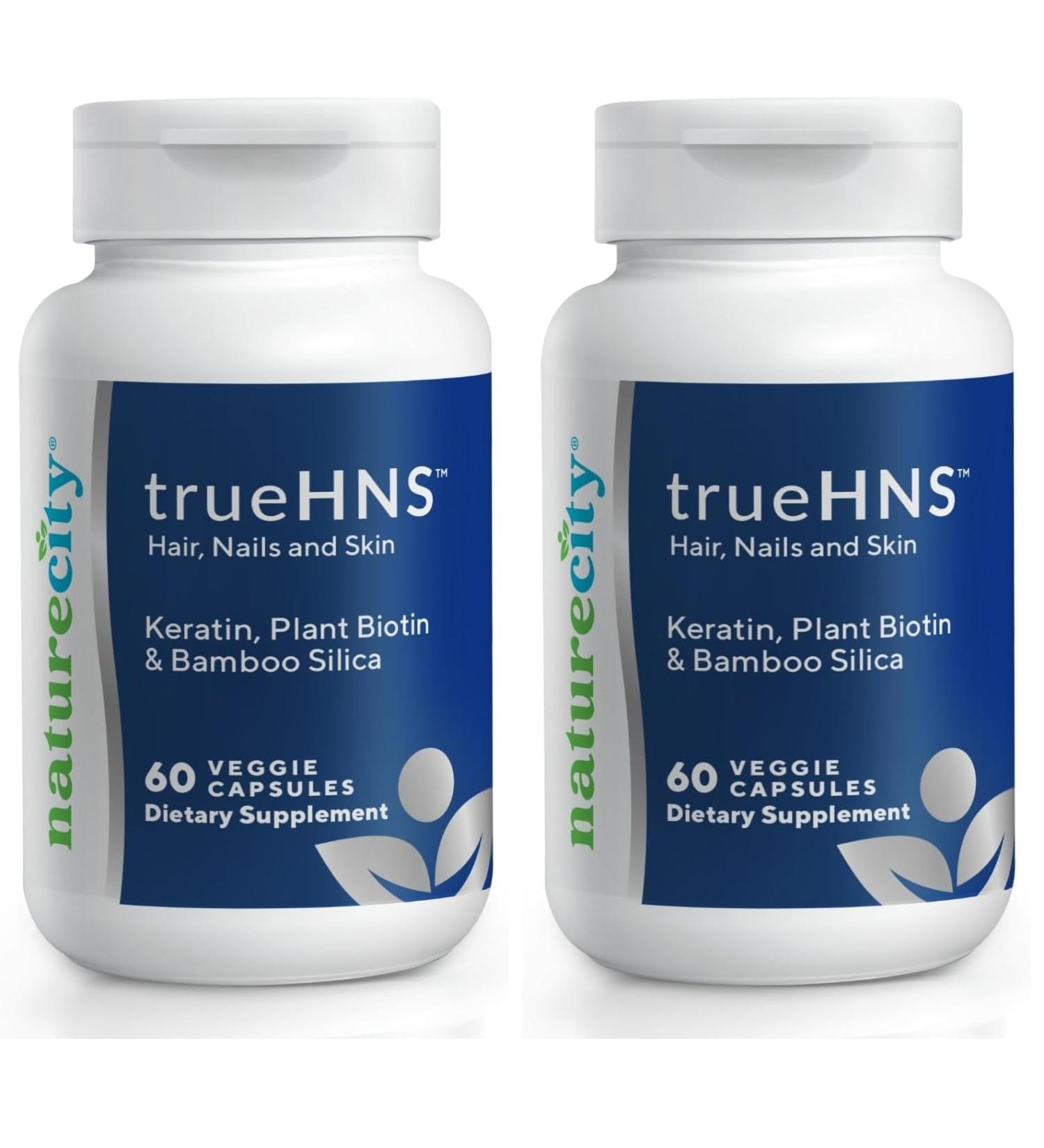 NatureCity True-HNS Hair Nails and Skin Cynatine Keratin and Plant Based Biotin Vitamin Supplement | Fuller and Stronger Hair and Nails | Non GMO | 60 Veggie Capsules (Pack of 2) - Buy Online on GoSupps.com