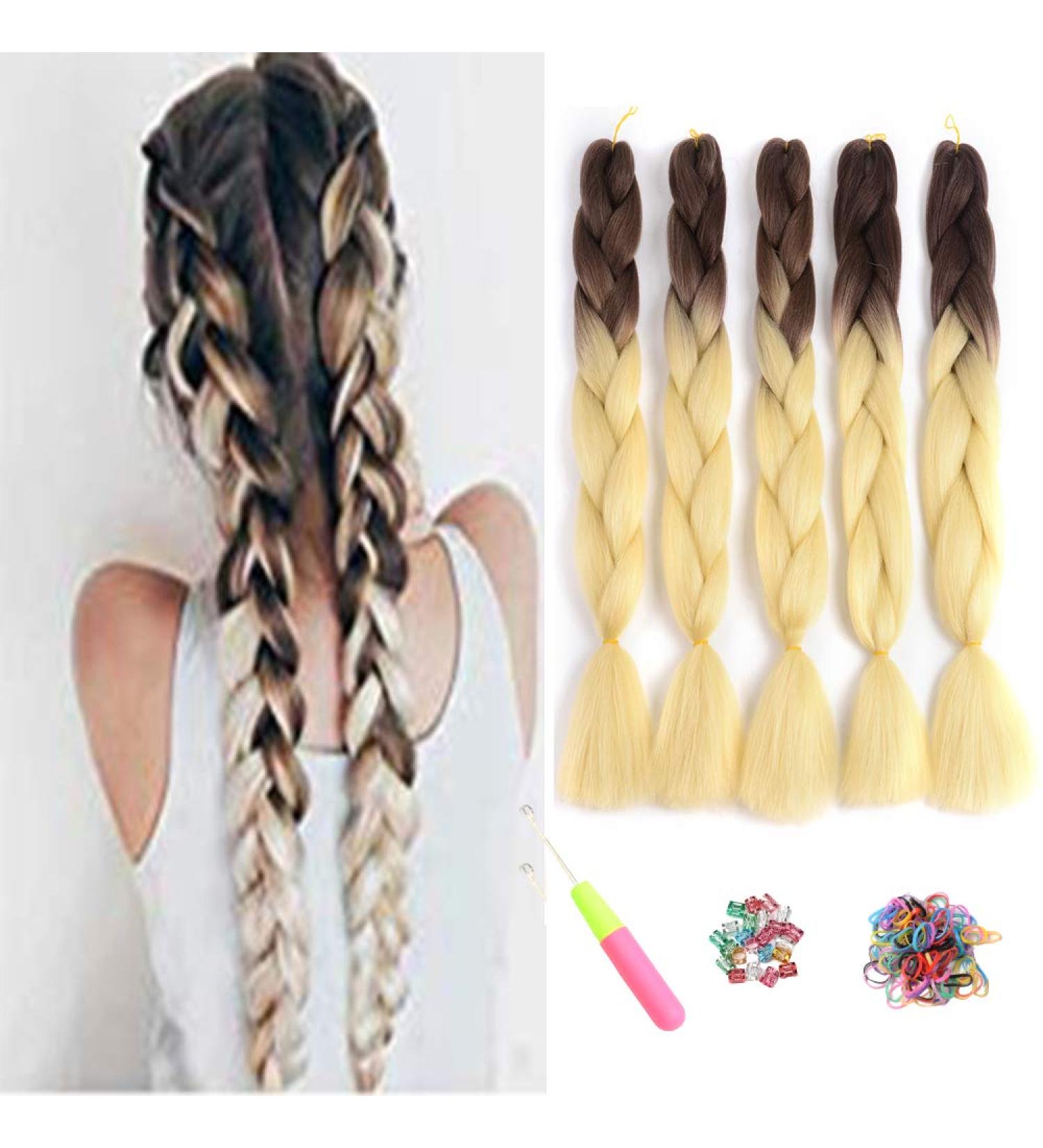 Buy Showjarlly Jumbo Braid Art Hair Extensions - 24 Inch Ombre KanCalon Hair Braid 5 Pack for Crochet Twists & Box Braids in Brown/Creamy White - International Shipping Available - Buy Online on GoSupps.com
