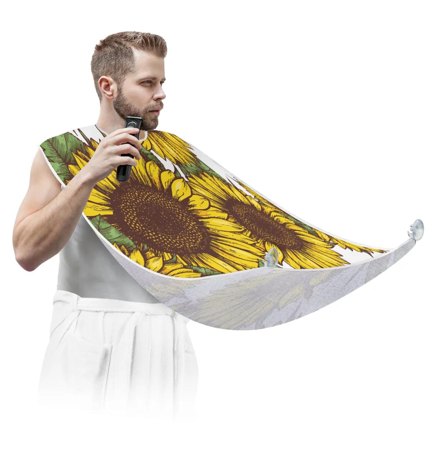 Watercolor Sunflower Beard Bib Apron - Waterproof Hair Catcher for Men | Non-Stick Grooming Cape with Suction Cups | Perfect Gifts for Men - Buy Online on GoSupps.com