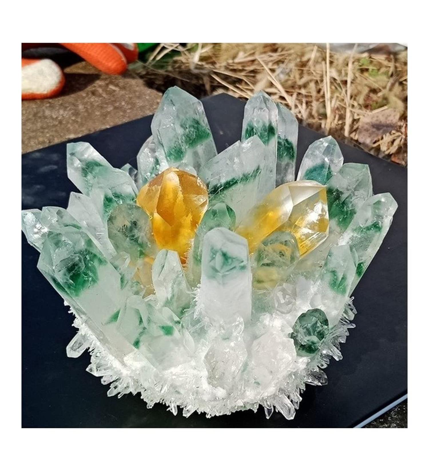 Natural Green Ghost Crystal Cluster Original Stone Reiki Orange Crystals Minerals Specimen Home Decor Full of Texture (Size : 500g) - Buy Online on GoSupps.com