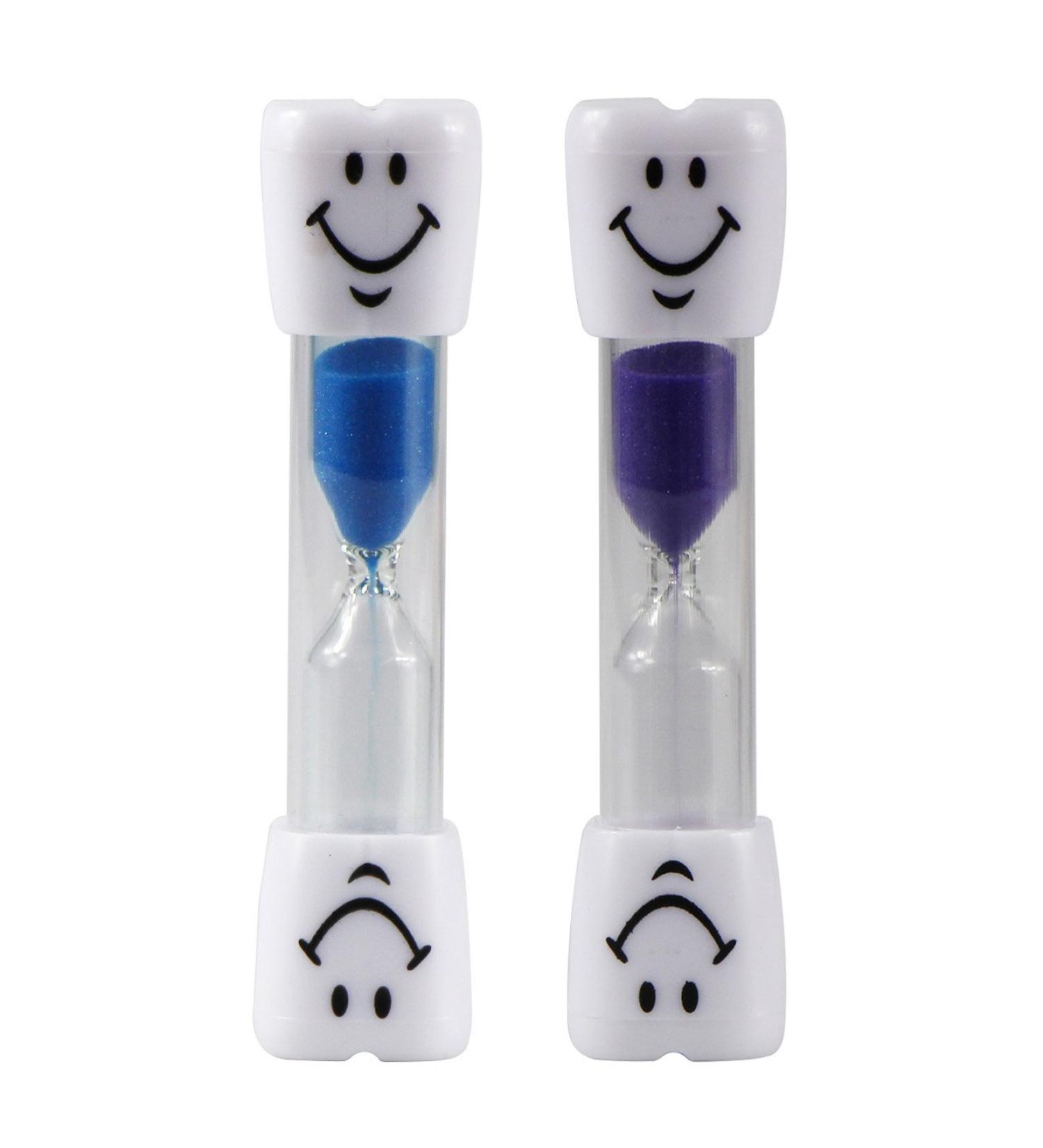 UOOOM 2pcs 3 Minutes Kids Toothbrush Timer Smiling Face Sand Timer Hourglass (Blue+Purple)