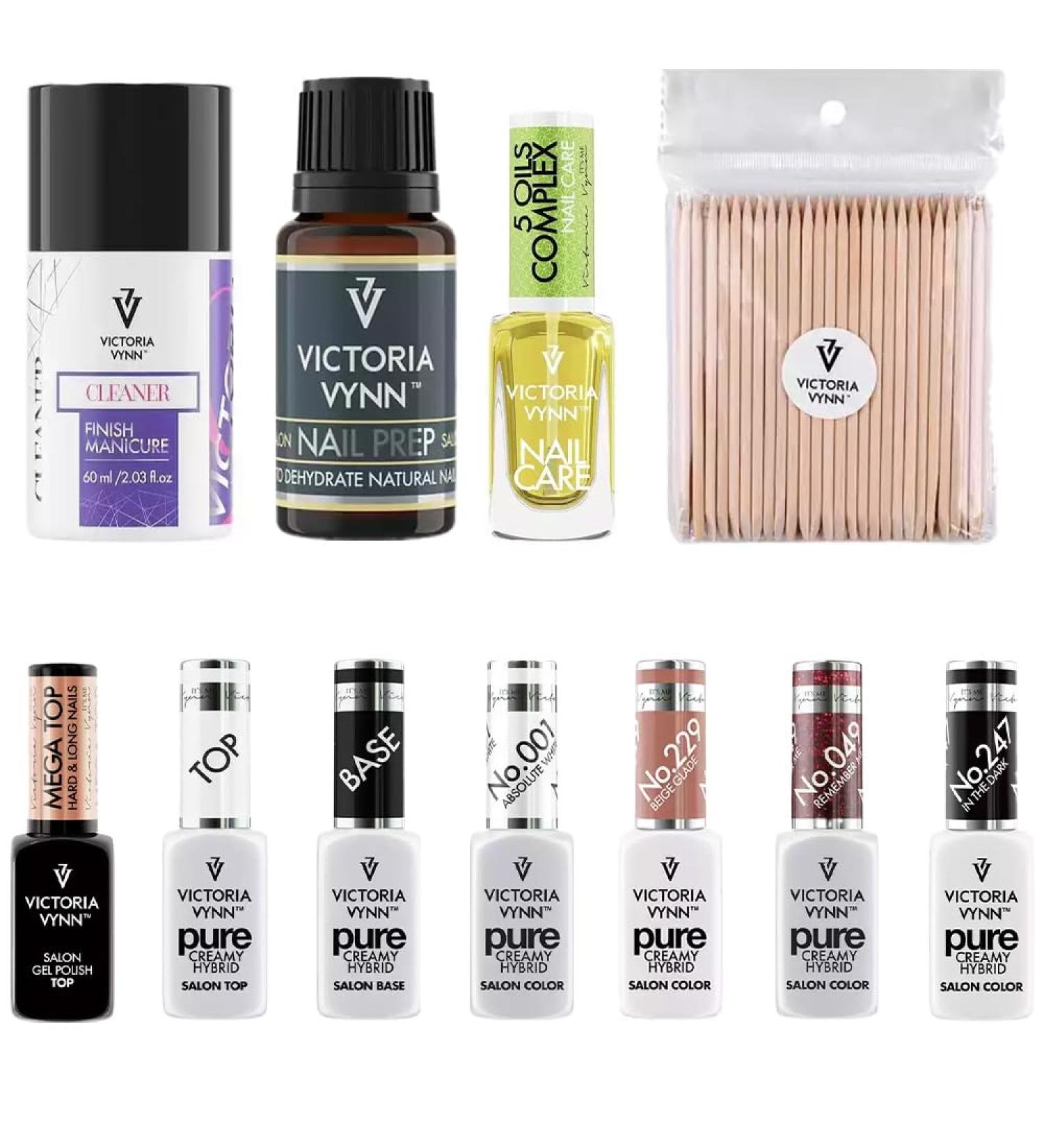 Victoria Vynn Pure Creamy Hybrid Manicure Set: Base Top Colours Accessories & Care - Complete Set for Perfect Nails