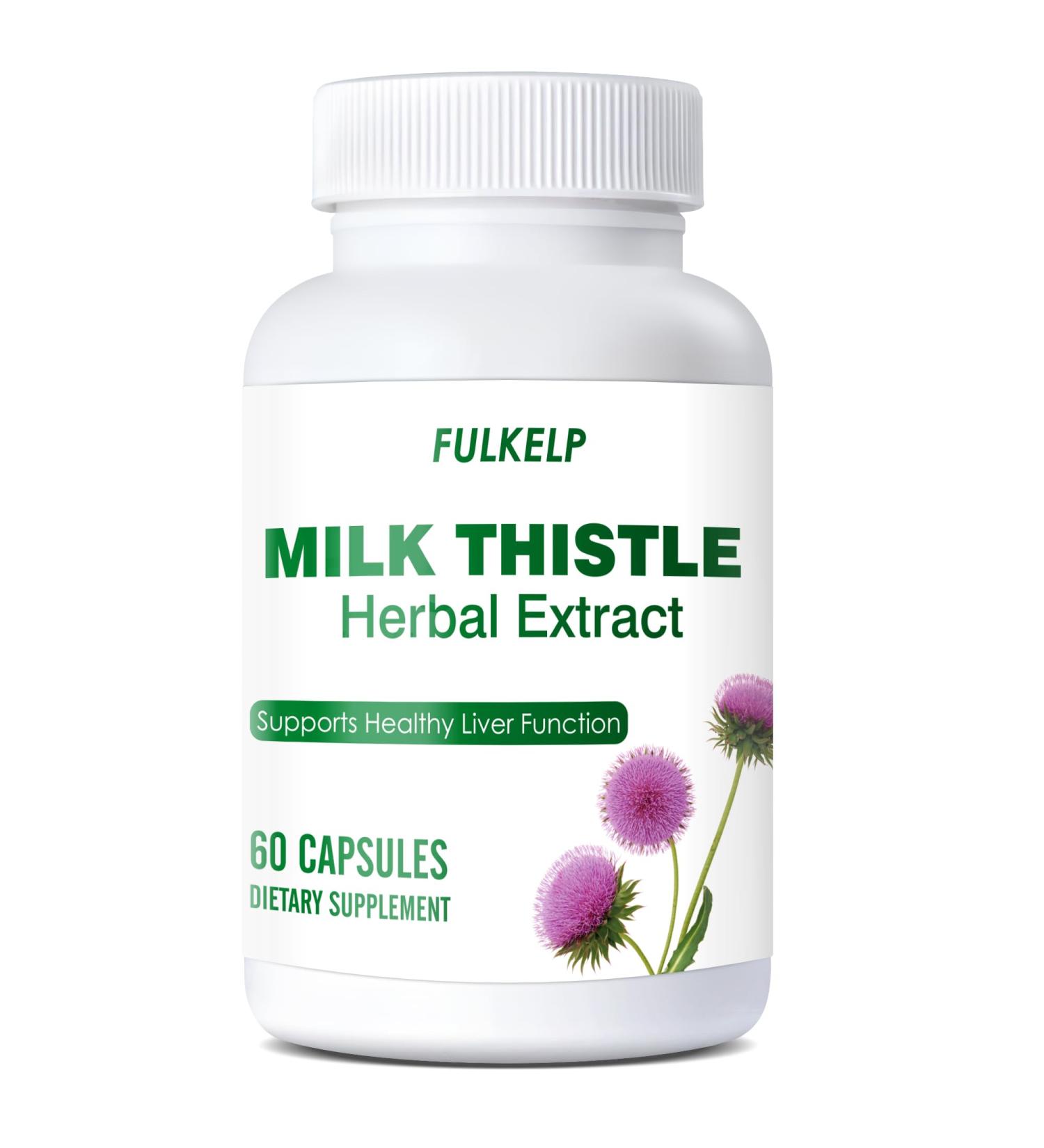 FULKELP Organic Milk Thistle Supplement 750mg Milk Thistle Extract for Liver Support Herbal Liver Supplement Non-GMO Gluten-Free - 60 Capsules - Buy Online on GoSupps.com