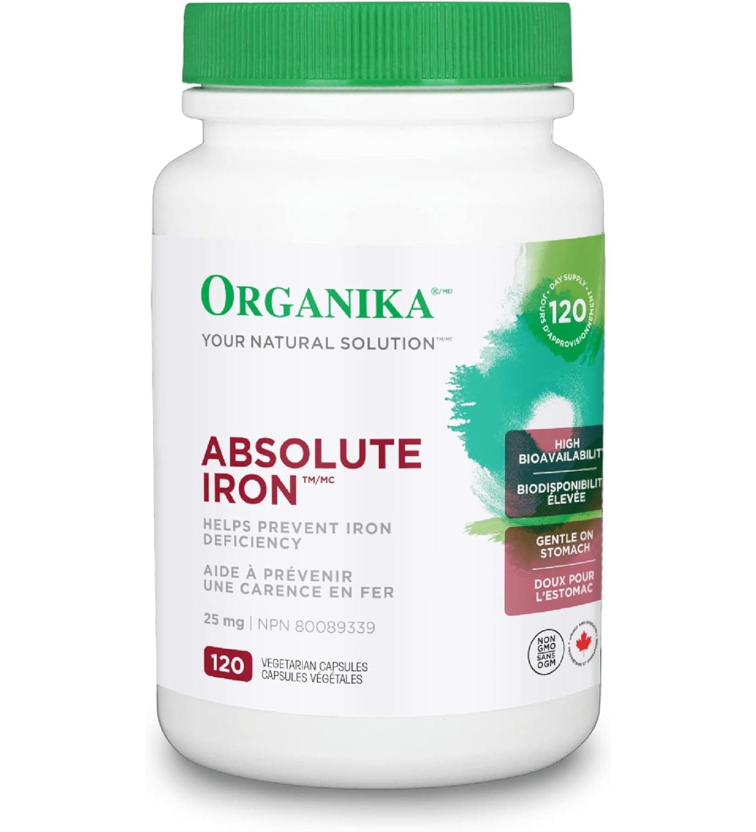 Organika Absolute Iron- Iron Bisglycinate- High Availability Gentle on Stomach Boost Iron Levels- Beneficial for Women and Vegetarians- 120vcaps - Buy Online on GoSupps.com