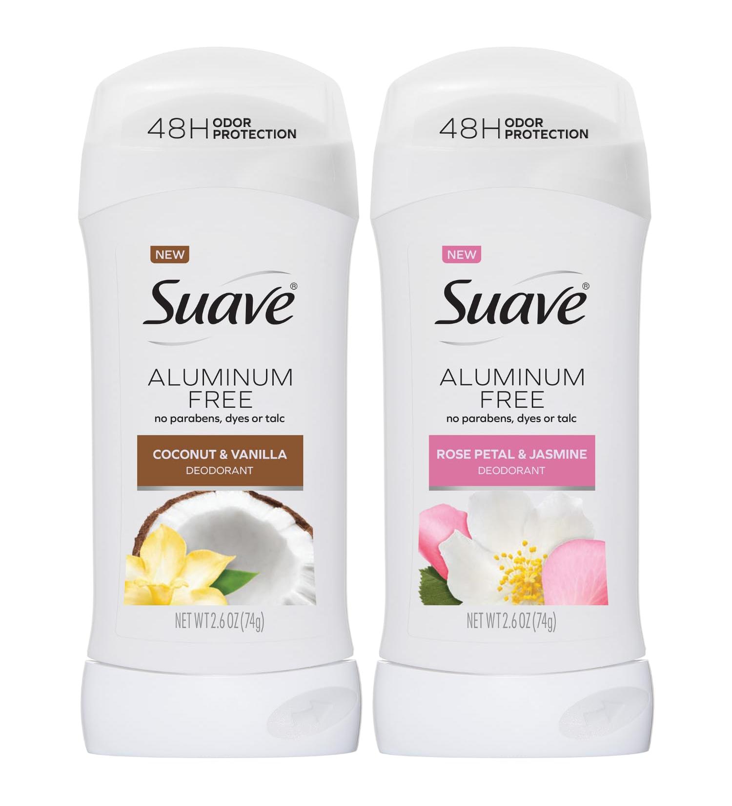 Suave Aluminum-Free Deodorant Variety 2-Pack Coconut & Vanilla + Rose Petal & Jasmine 48H Odor Protection Free of Parabens Dyes & Talc 2.7 Oz Ea - Buy Online on GoSupps.com
