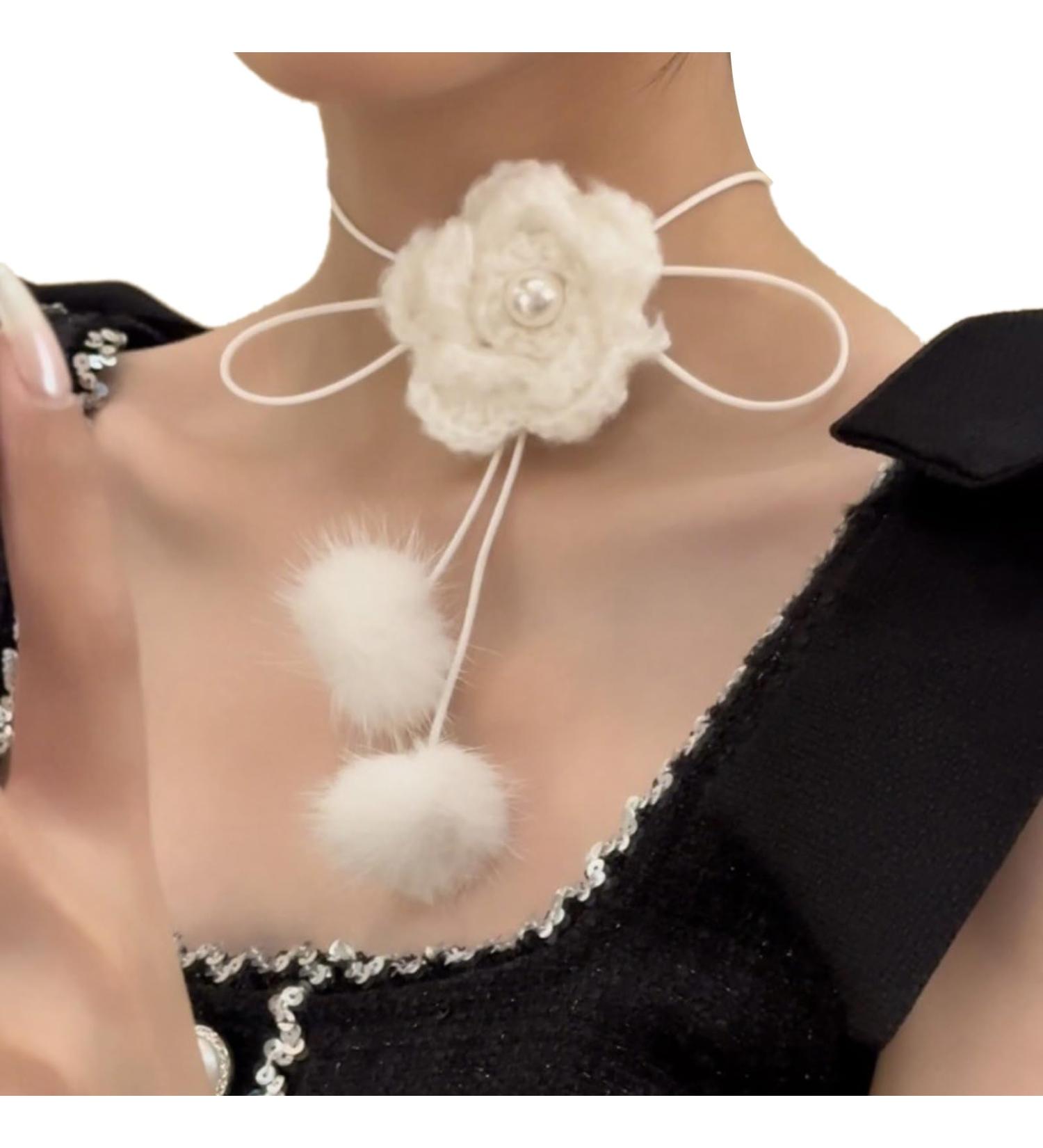 Oralgo White Flower Necklace - Plush Camellia Pendant Collarbone Chain | Elegant Light Jewelry for International Shipping - Buy Online on GoSupps.com