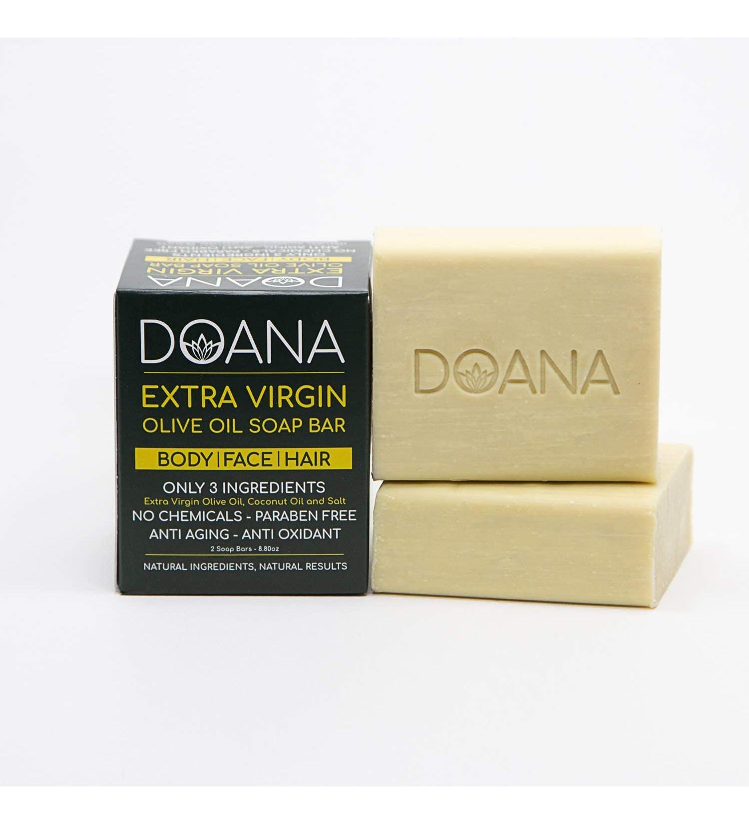 Doana Olive Oil Soap Bar 250gr/8oz - Unscented Artisan Cold Processed with Coconut Oil - Facial & Body Cleansing - 2 Bars, 3 Ingredients - Pack of 1 - Buy Online on GoSupps.com