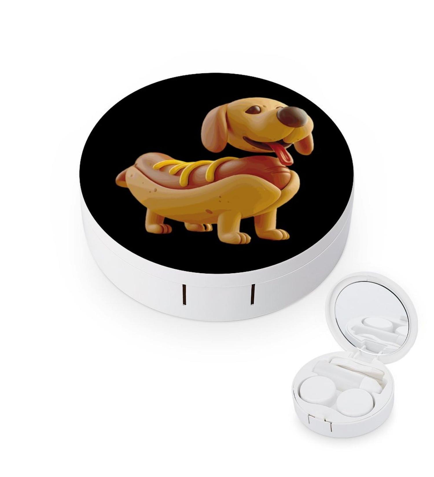 Dachshund Hot Dog Bun Contact Lens Case with Mirror | Cute Travel Kit for Eye Care - Buy Online on GoSupps.com