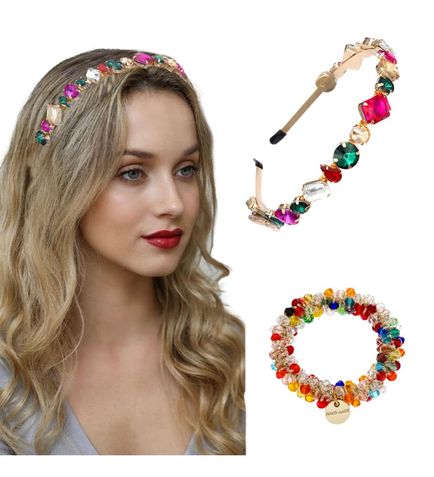 Sinalty Baroque Rhinestone Headband - Colorful Crystal Hair Hoop for Women - Buy Online on GoSupps.com
